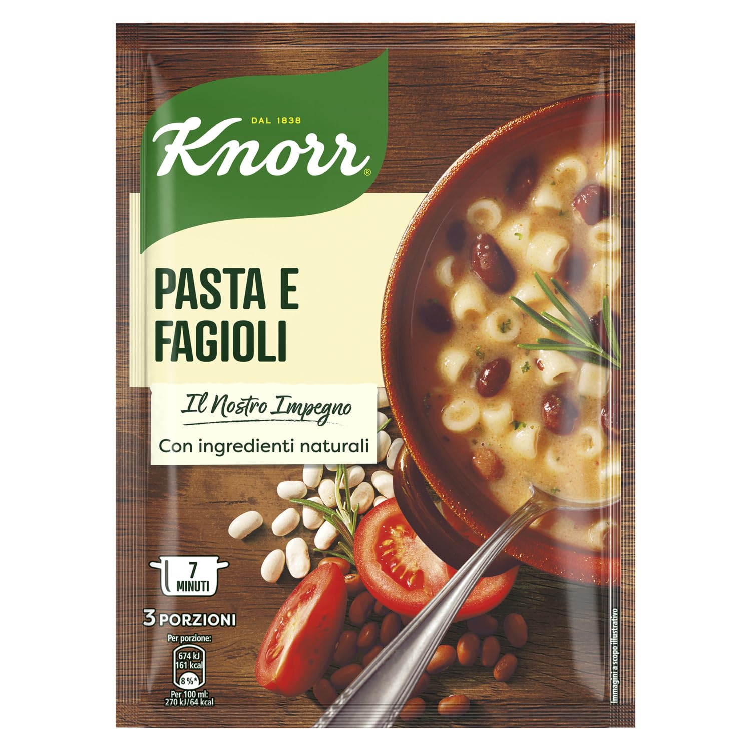 Knorr Pasta e Fagioli, Piatti Pronti Knorr 100% Pasta Italiana, Grano da Agricoltura Sostenibile, Senza Coloranti e Conservanti Aggiunti, Fonte di Fibre e Proteine, Vegetariano, 8 Confezioni da 750ml