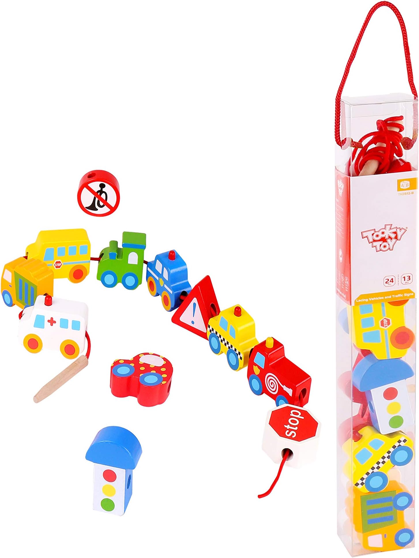 Andreu Toys 921 TKB512-B EA Auto Wooden Lacing Blocks Transportation, Multicolor, 31 x 4 x 4 cm