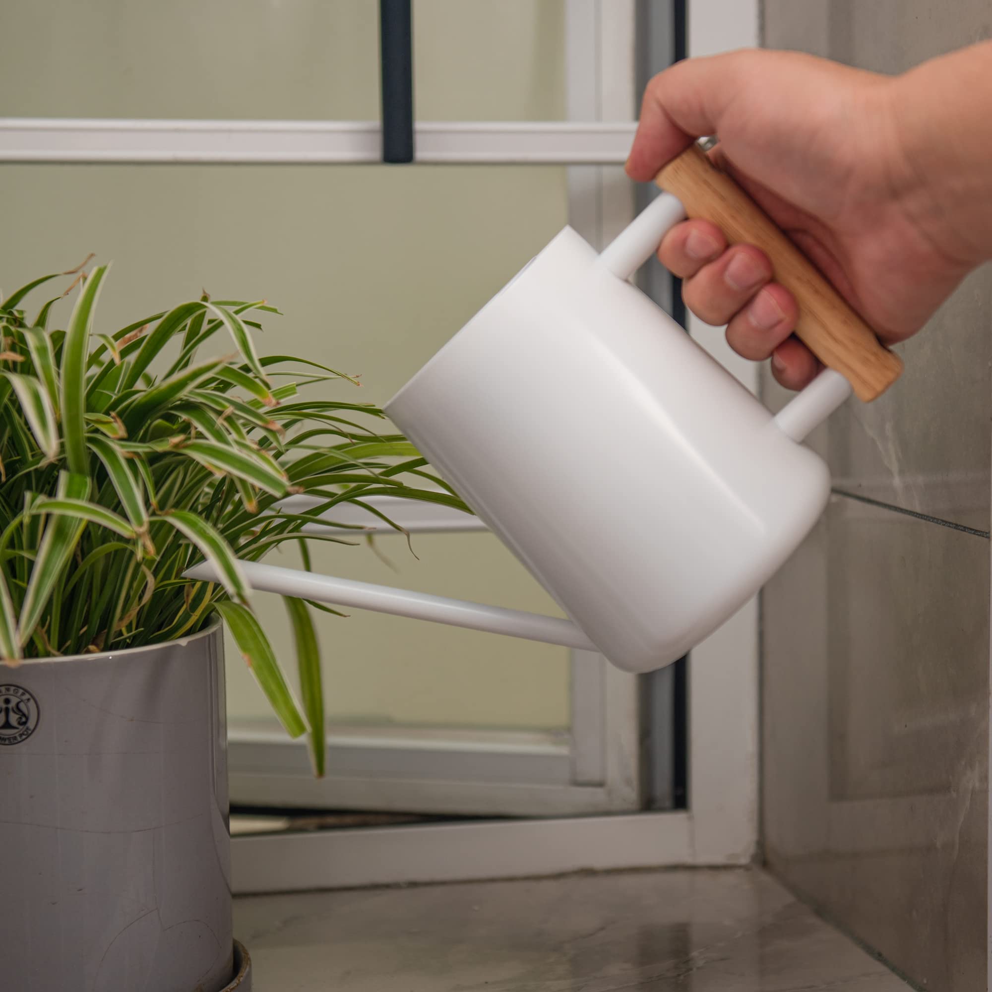 IMEEA Indoor Watering Can 1L Watering Can White Stainless Steel Watering Jug with Long Spout for House Plants Bonsai Flower - Image 2