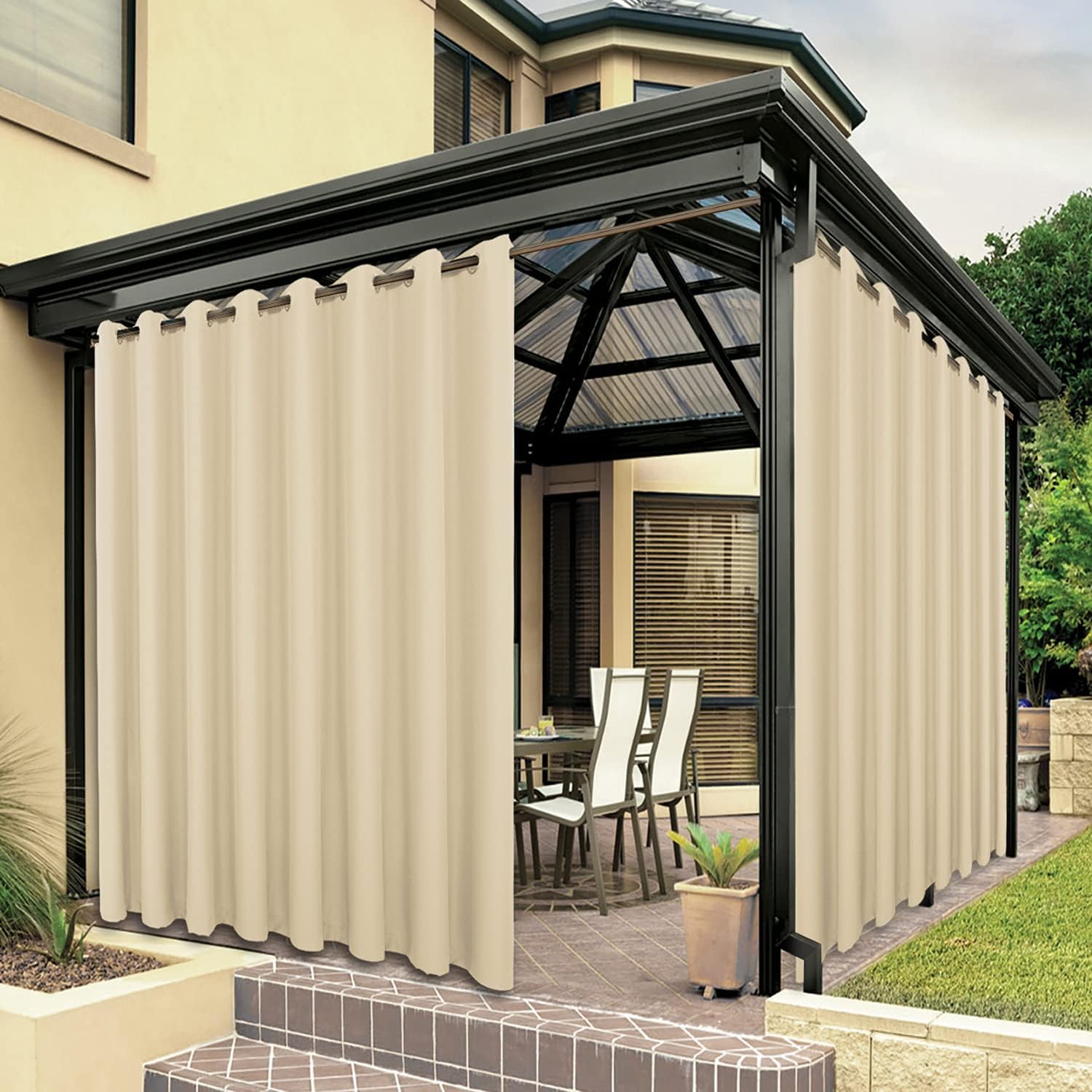 BONZER Waterproof Indoor/Outdoor Curtains for Patio - Privacy Grommet Curtains for Bedroom, Living Room, Porch, Pergola, Cabana, 1 Panel, 150 x 84 inch, Cream