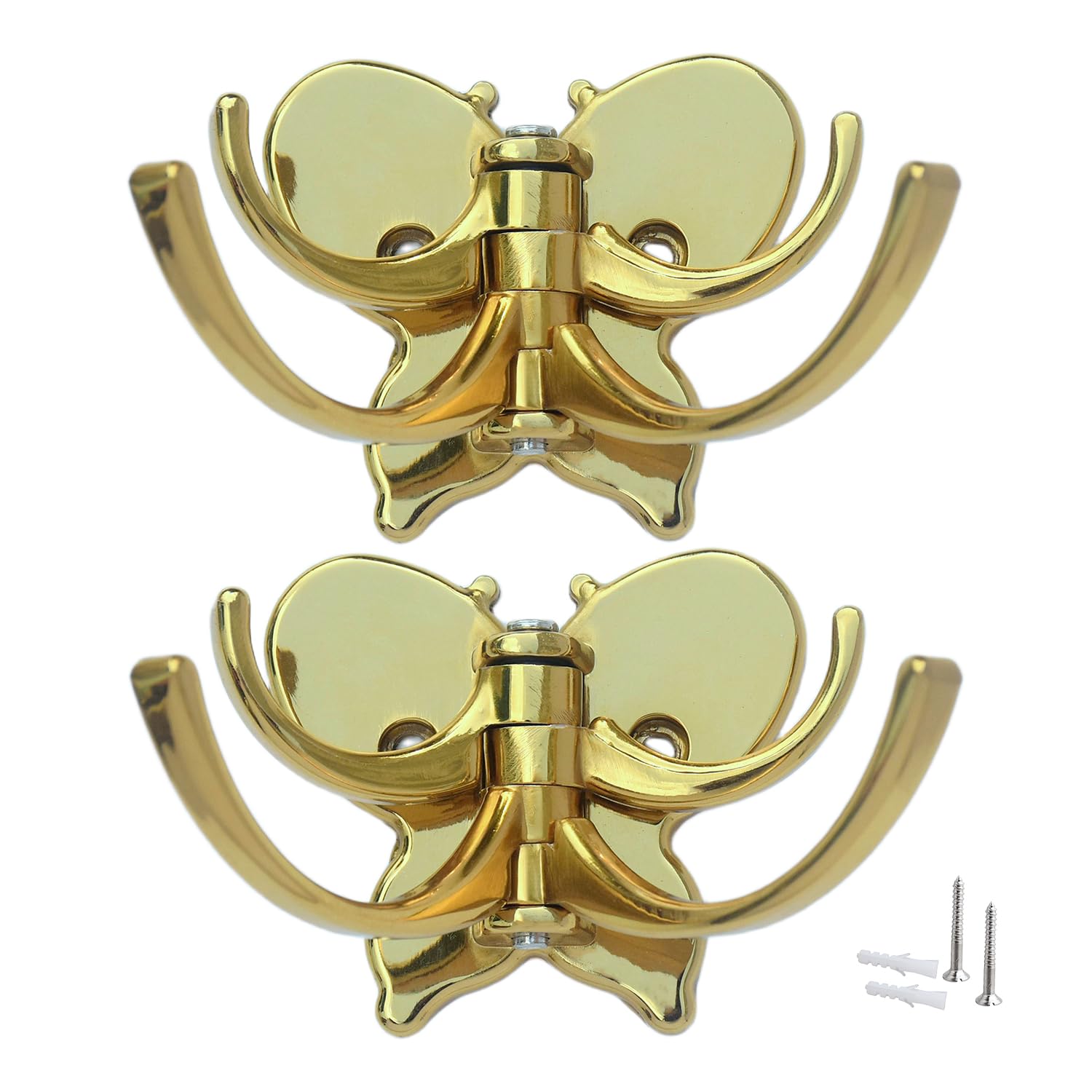Adjustable Butterfly Wall Hook Cloth Hanger with 4 Pin, Royal Wall Mount Key Holder, Metal Rail & Robe for Bathroom Towel (Pack of 2)-image-7