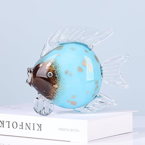 Miniatura 8 de Figuras grandes de cristal de peces de vidrio soplado a mano, estatua y escultura de peces para decoración del hogar, pisapapapeles de cristal de