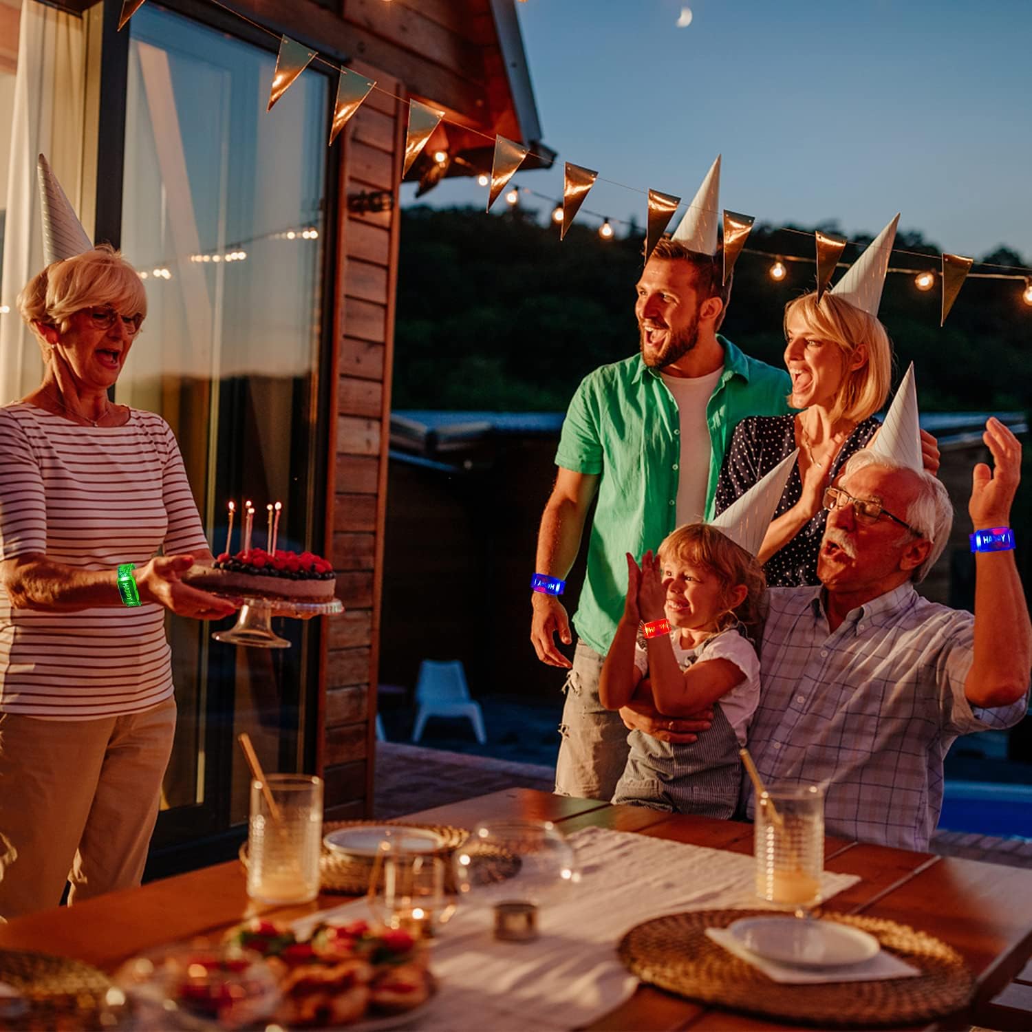 M.best 6pcs LED Light Up Bracelets, Glow in The Dark Flashing Wristbands Happy Bracelets Party Favors for Wedding,Sports,Festivals,Concerts,Party - Image 8