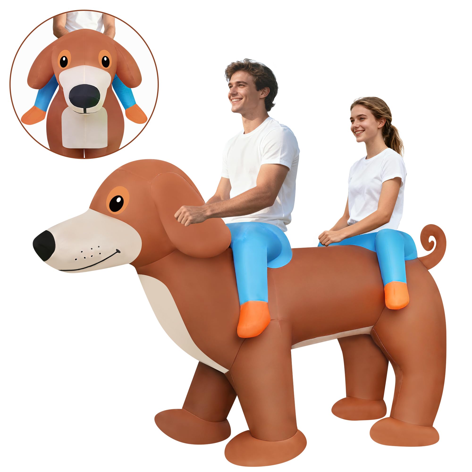Costume da bassotto gonfiabile per 2 persone, costume da salsiccia gonfiabile in tandem per adulti, costume da animale per Halloween, cosplay, feste, carnevale