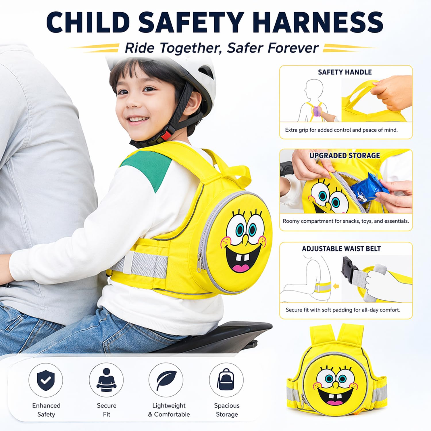 Cinturón de Seguridad Para Motocicleta Eléctrica Arnés de Seguridad Anticaída Para Niños Banda Reflectante Ajustable Arnés de Protección Para Motocicleta Para Niños Adecuado Para Niños de 1 a 12 años