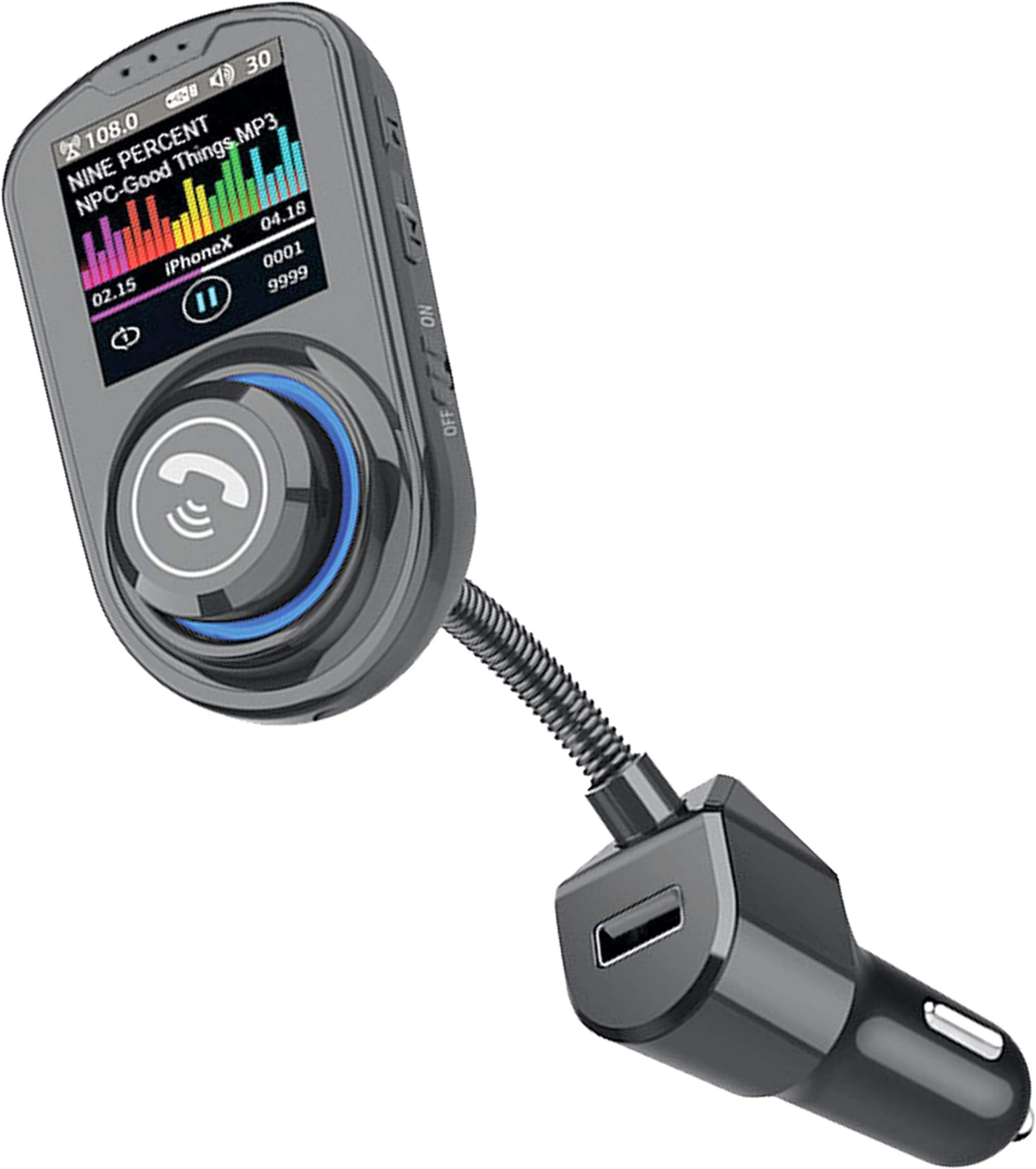 Sakura 12V Bluetooth FM Transmitter 5.0 for Cars SS5437-8m Range, Noise Cancelling, USB Charging Ports, Large Colour Display
