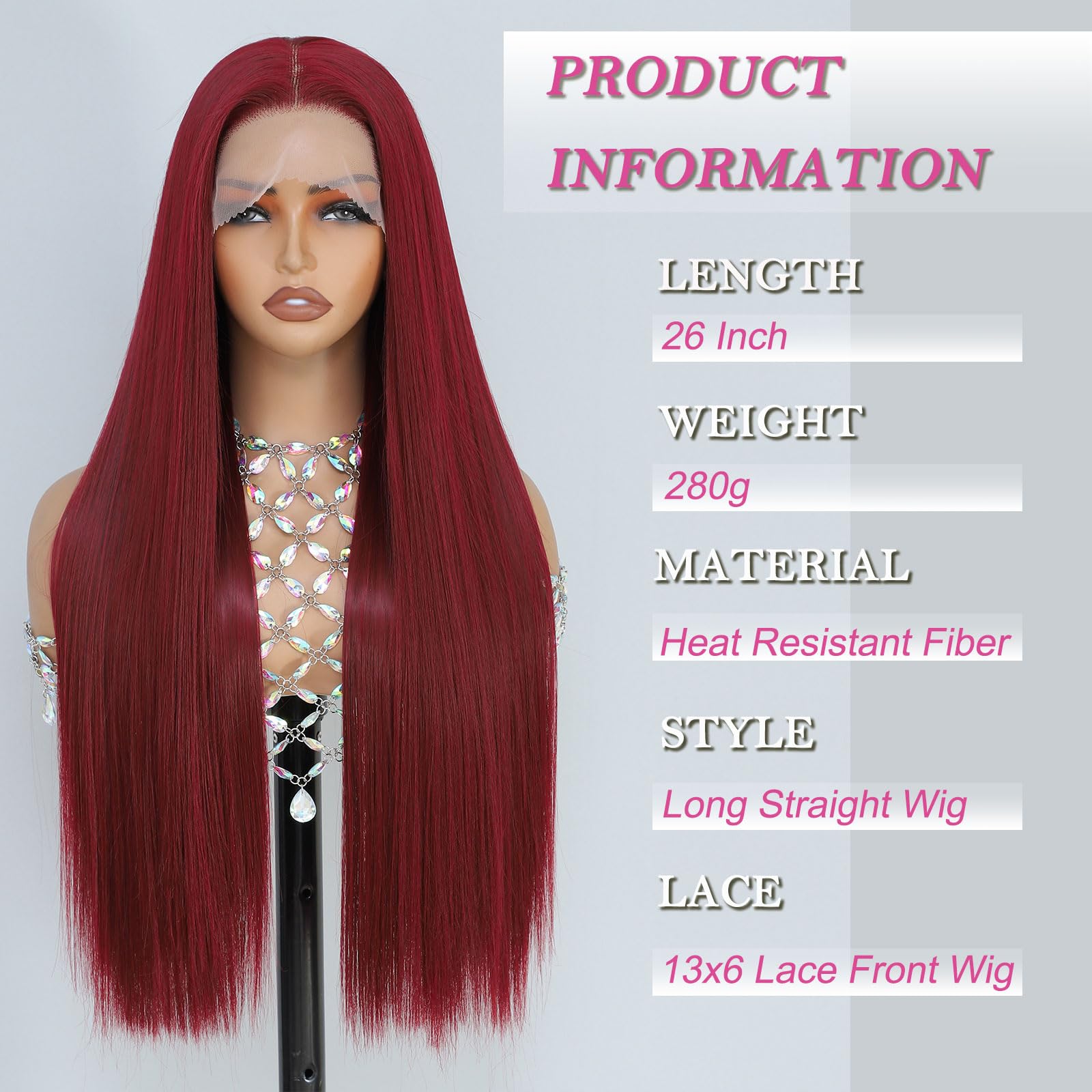 Synthetic 13x6 Lace Front Wig, 26 Inch Heat-Resistant Fiber Wig