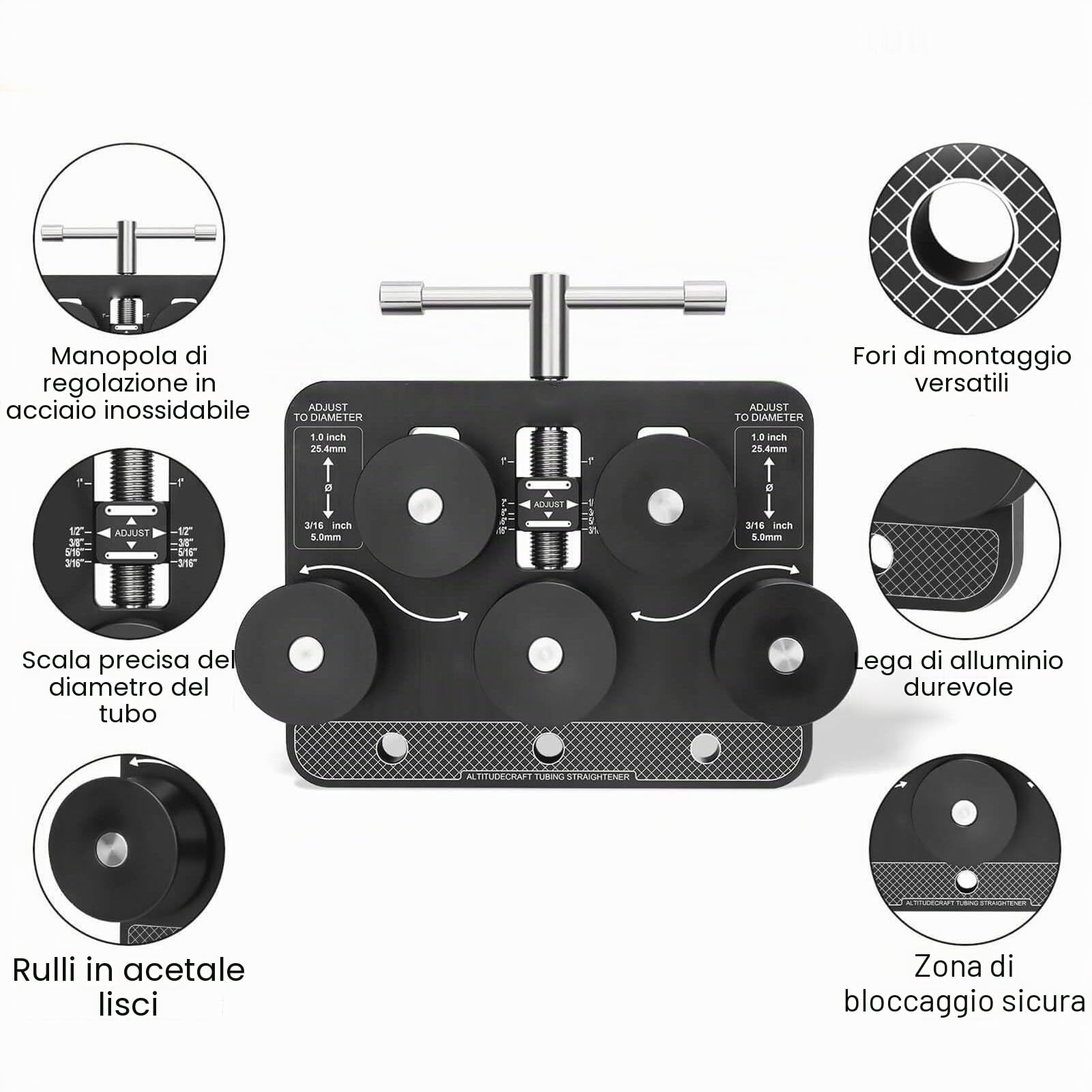 Raddrizzatore per Tubi - Raddrizzatore per Tubi per Diametri 3/16-1,0, Raddrizzatore per Linea Freno, Servofreno, Piegatubo per Linea Freno, Tubi in Alluminio Morbido e Rame