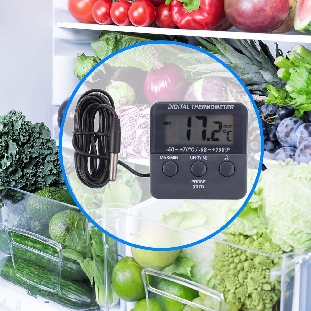 Digital Fridge Freezer Thermometer With Alarm - Max/Min Memory, Temperature Warning For Food Safety