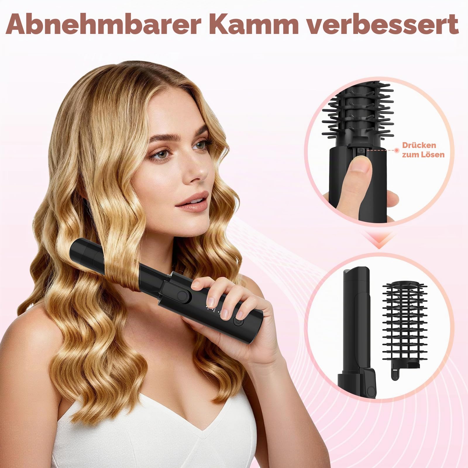 Schnurloser Lockenstab 32mm mit 4 Temperaturen, tragbarer Reise-Lockenstab | 7000mAh USB-aufladbar für Lockenstab Große Locken, mit 10-Minuten-Abschaltautomatik (Schwarz)