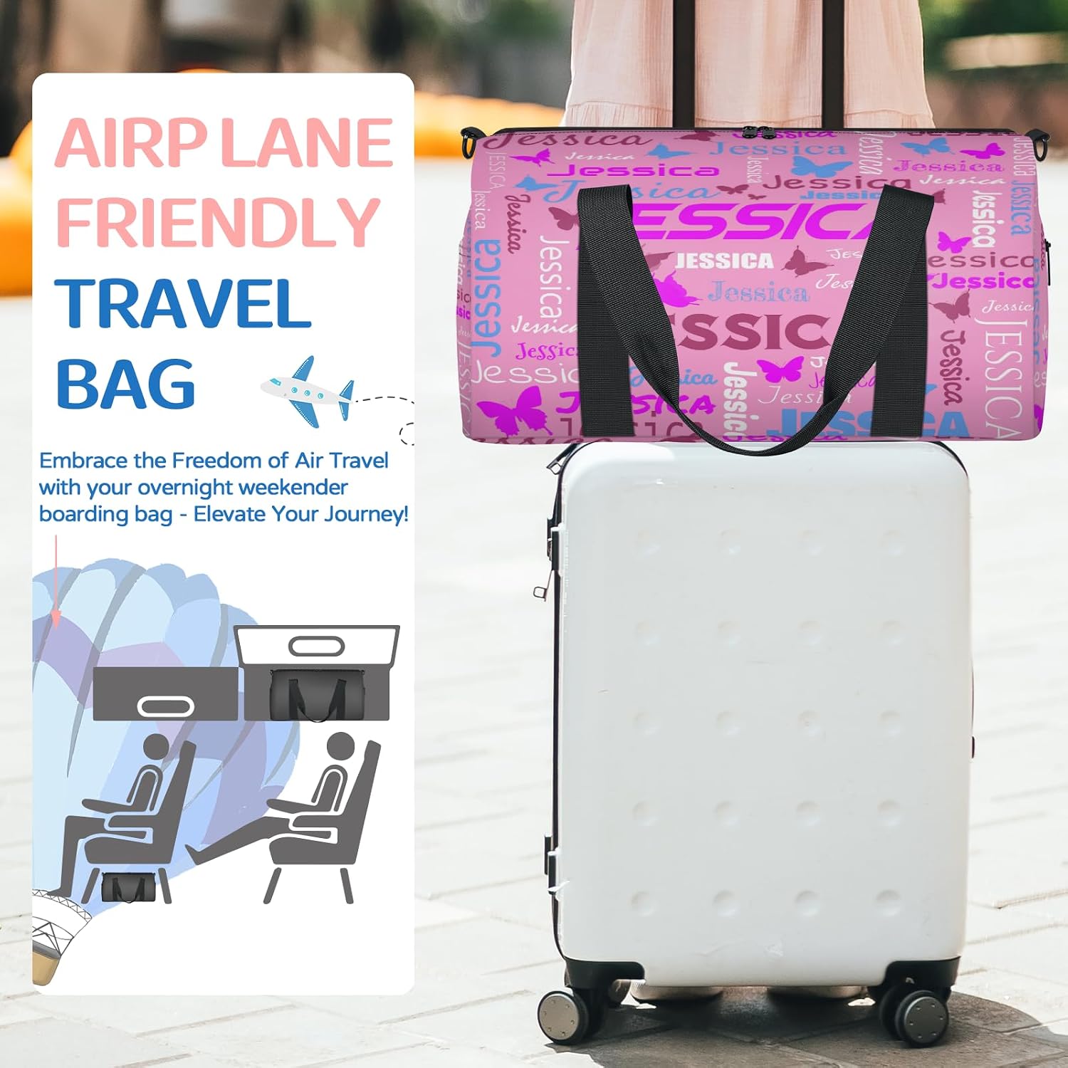 Personalized Name Sports Duffel Bag for Women, Custom Travel Duffle Bag, Overnight Weekender Bags, Pink Sports Tote Gym Bags