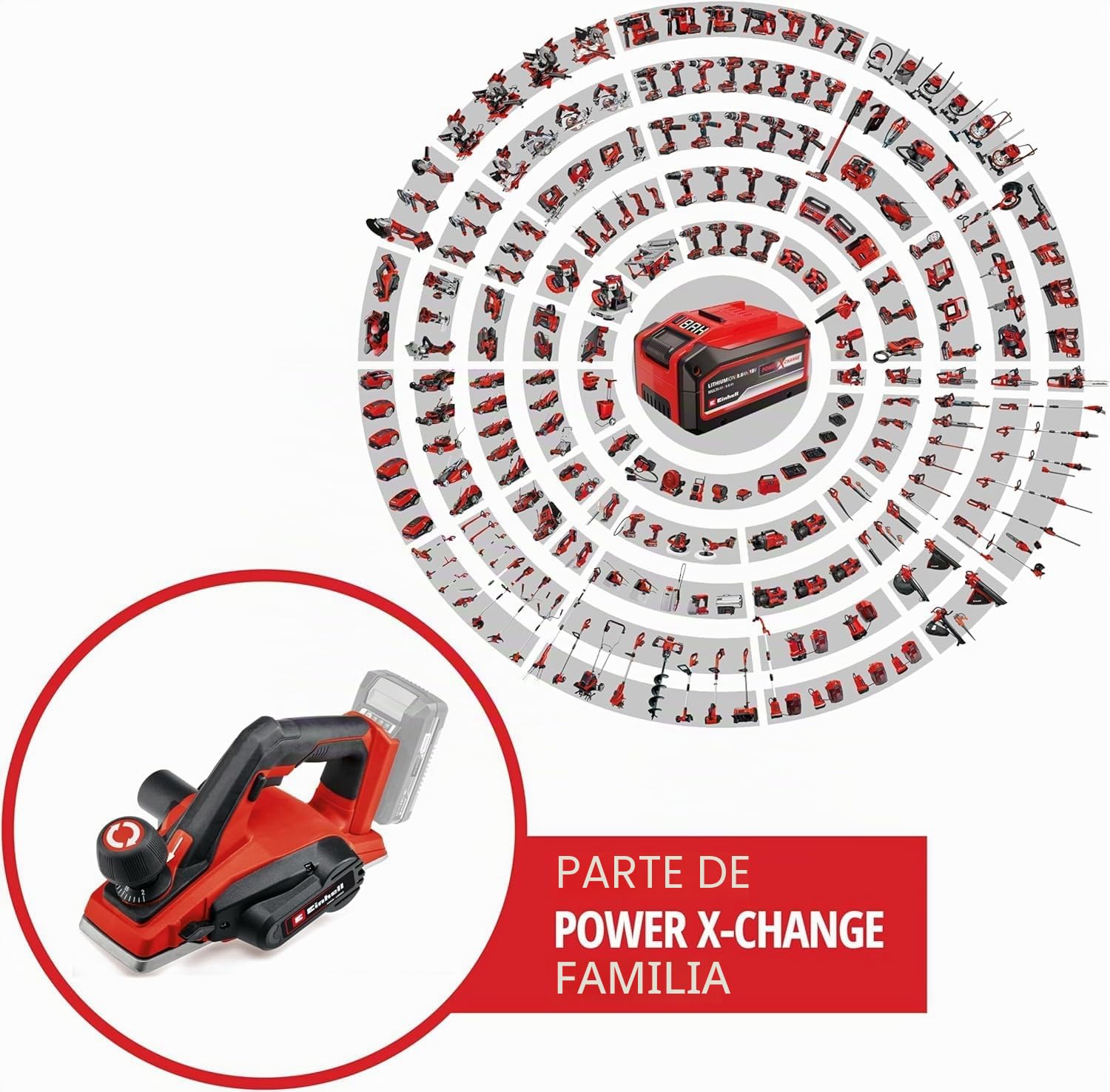 Einhell Cepillo con batería TE-PL 18/82 Li-Solo Power X-Change (18 V, iones de litio, profundidad de pasada hasta 2 mm, gran eje de cuchilla, zapata de sujeción automática, sin batería ni cargador)