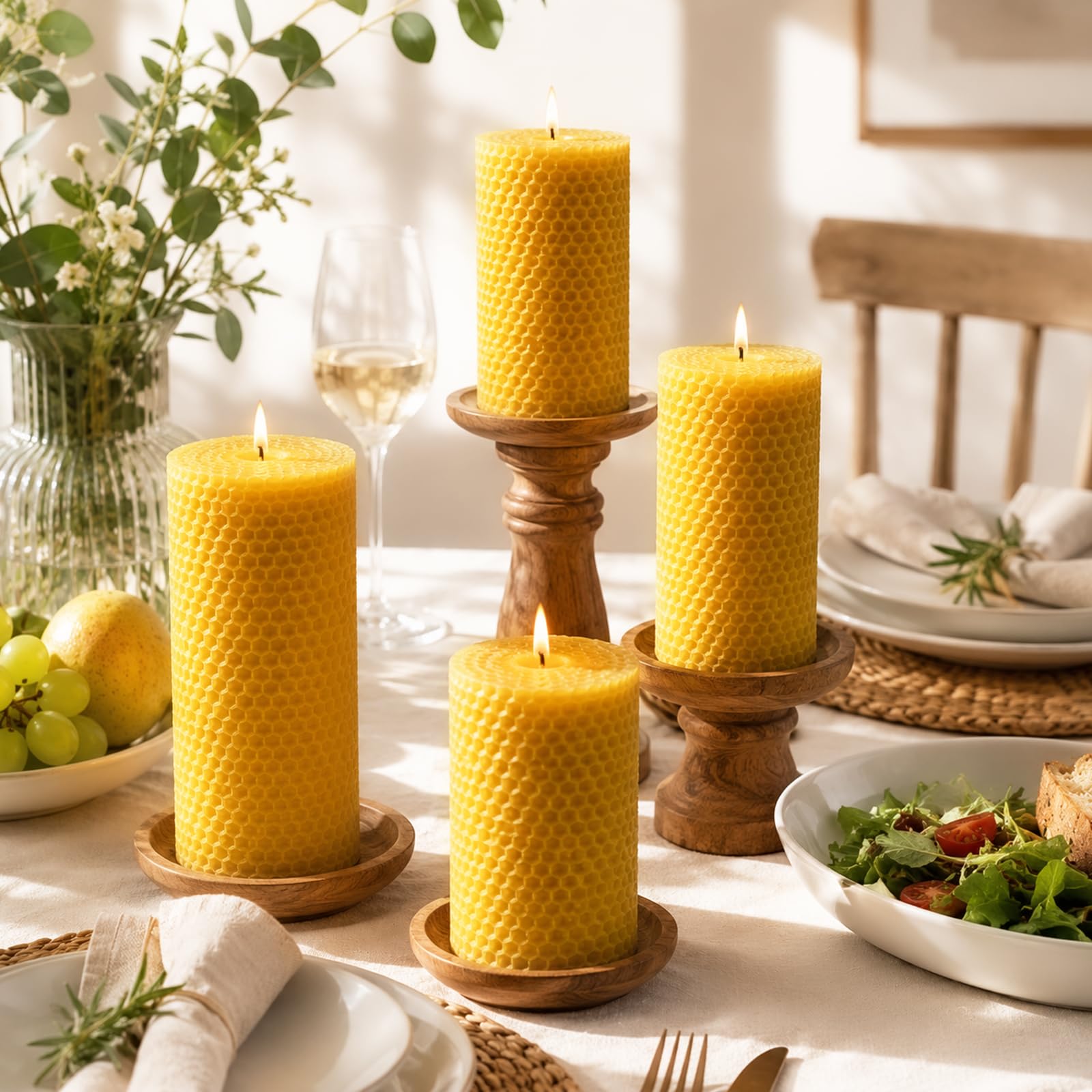 Confezione da 8 candele in cera d'api da 7,6 x 15,2 cm, grandi candele a colonna in cera d'api a nido d'api, 45 ore di combustione, regalo fatto a mano per decorare la casa, amanti delle candele