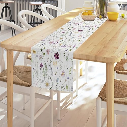 Miniatura 5 de Camino de mesa de flores silvestres en acuarela, primavera y verano, flores moradas, decoración de mesa de comedor para decoración del hogar, 13 x