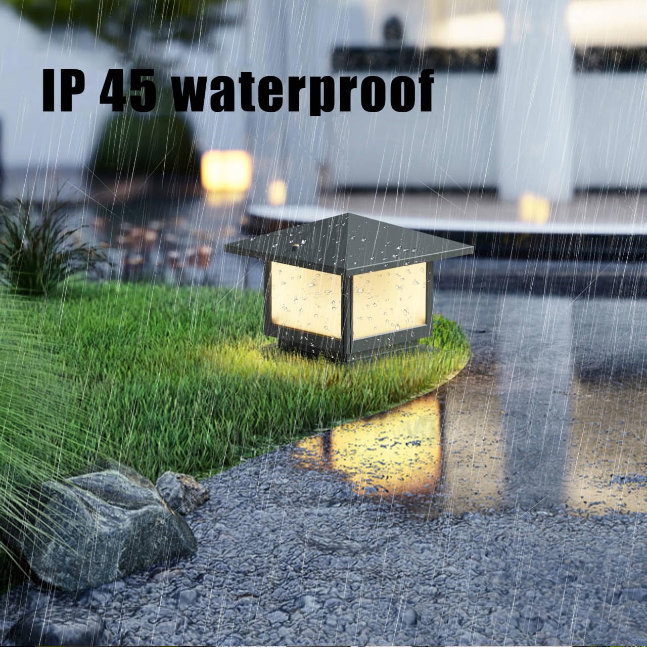 Lampa cokołowa zewnętrzna, 12 W, do użytku na zewnątrz, szare oświetlenie ścieżek ogrodowych z odlewu aluminiowego, tryb 3 kolorów, oprawka E27, maks. 40 W, IP45, lampa ogrodowa na słupki