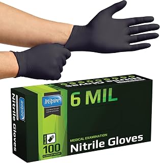 Inspire Heavy Duty 6 Mil Black Nitrile Gloves - Chemical Resistant, Latex-Free Disposable for Medical, Industrial, Cleaning & Cooking