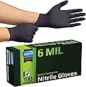 Inspire Black Nitrile Gloves HEAVY DUTY 6 Mil Nitrile Chemical Resistant Medical Cooking Cleaning Disposable Black Gloves
