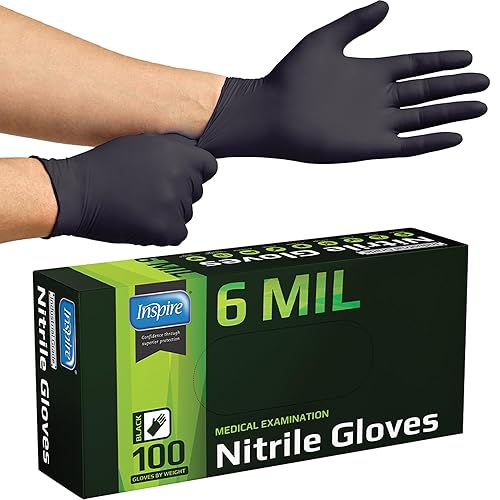 Inspire Black Nitrile Gloves HEAVY DUTY 6 Mil Nitrile Chemical
