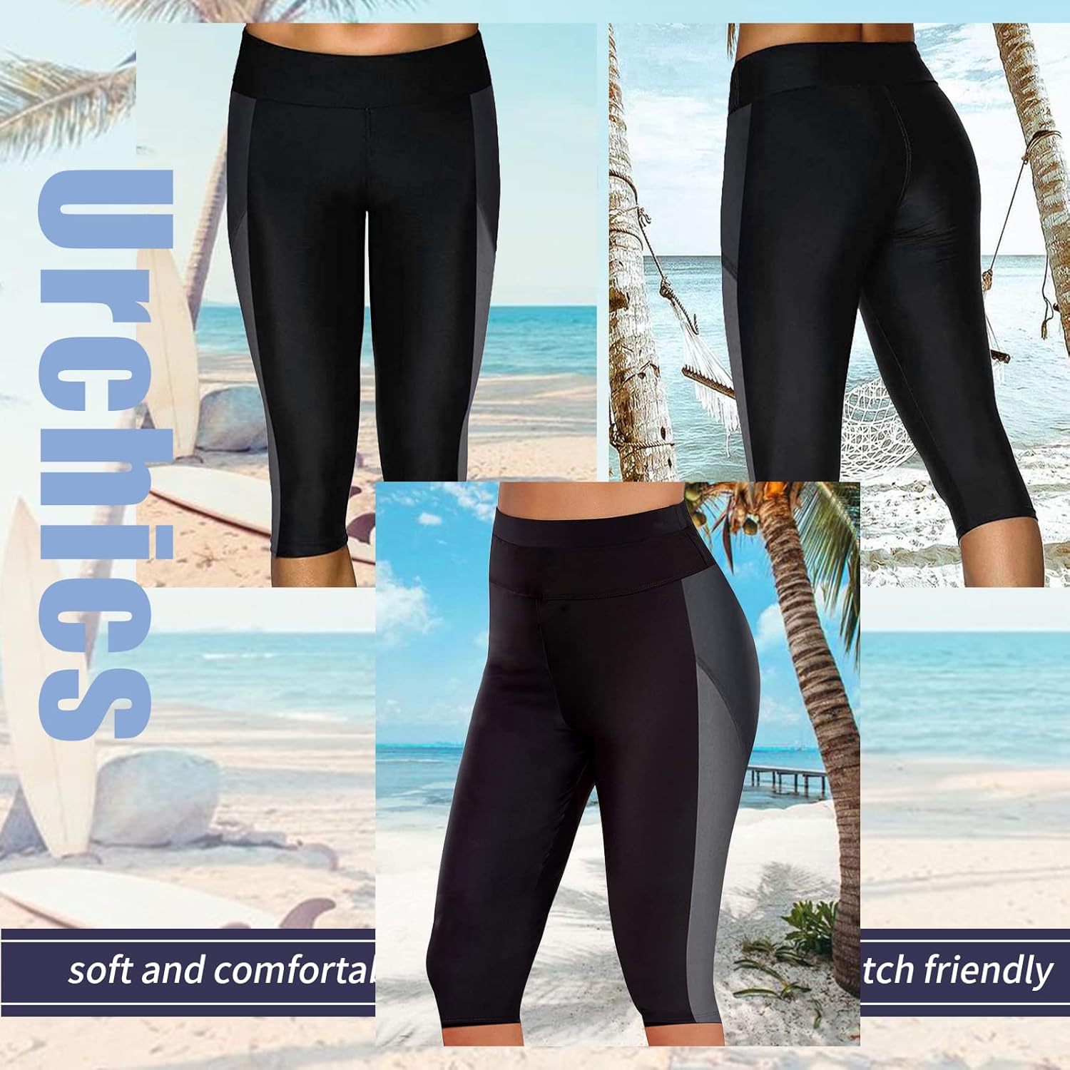 Urchics Womens Plus Size Rash Guard Capris High Waist Swimwear Bottoms Long Swim Shorts Tankini Bottom Swim Lengging - Image 4