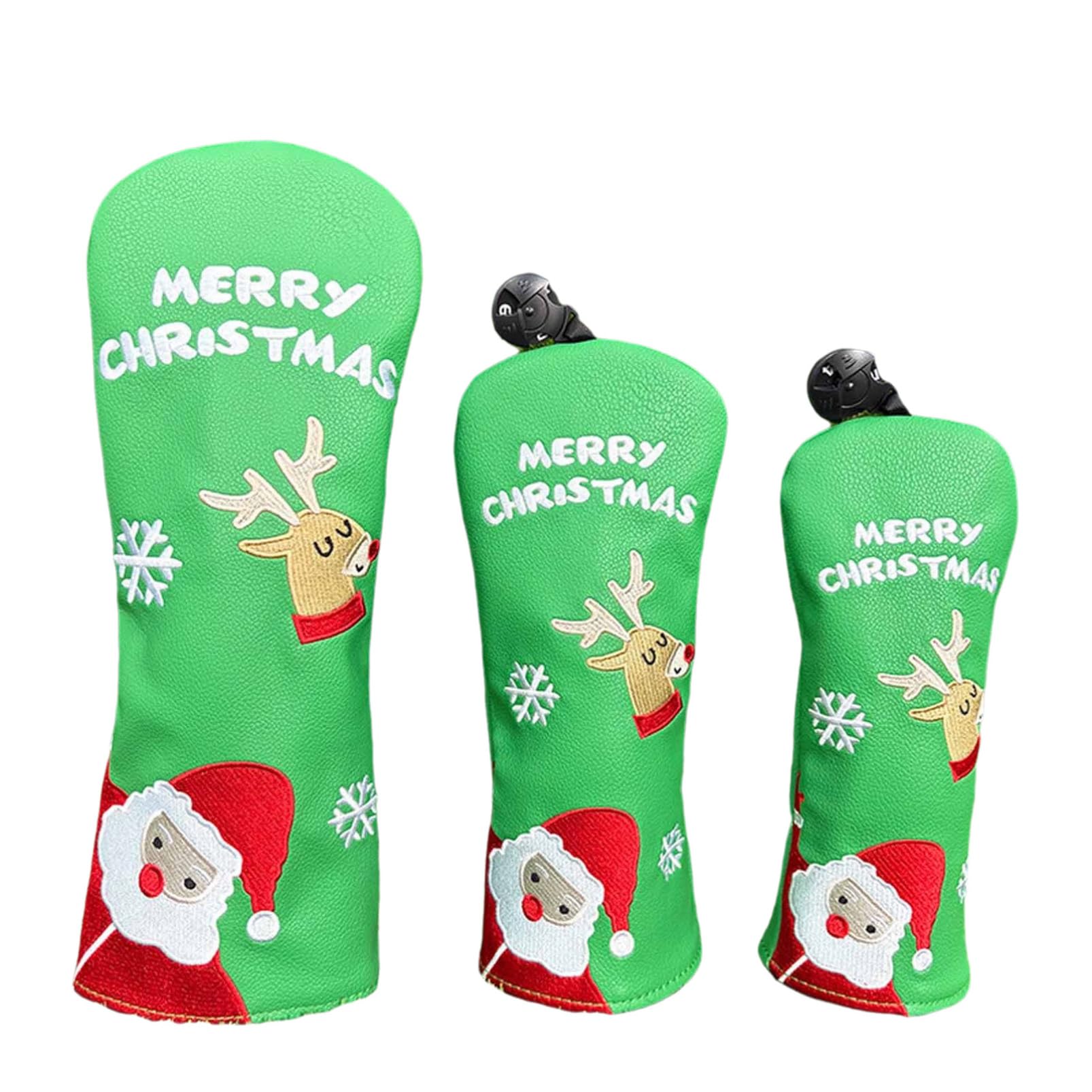 Cubiertas Decorativas Navideñas De Piel para Cabezales Palos Golf Driver Fairway Wood Accesorio Protector