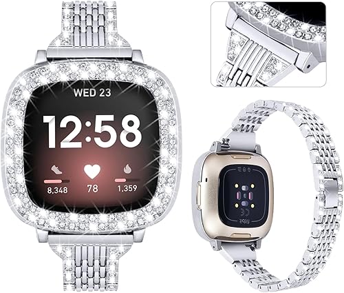 Miniatura 8 de MOFREE Compatible con Fitbit Versa 4 BandsFitbit Sense 2 Band para mujer con funda protectora rígida con diamantes de imitación para Fitbit Versa
