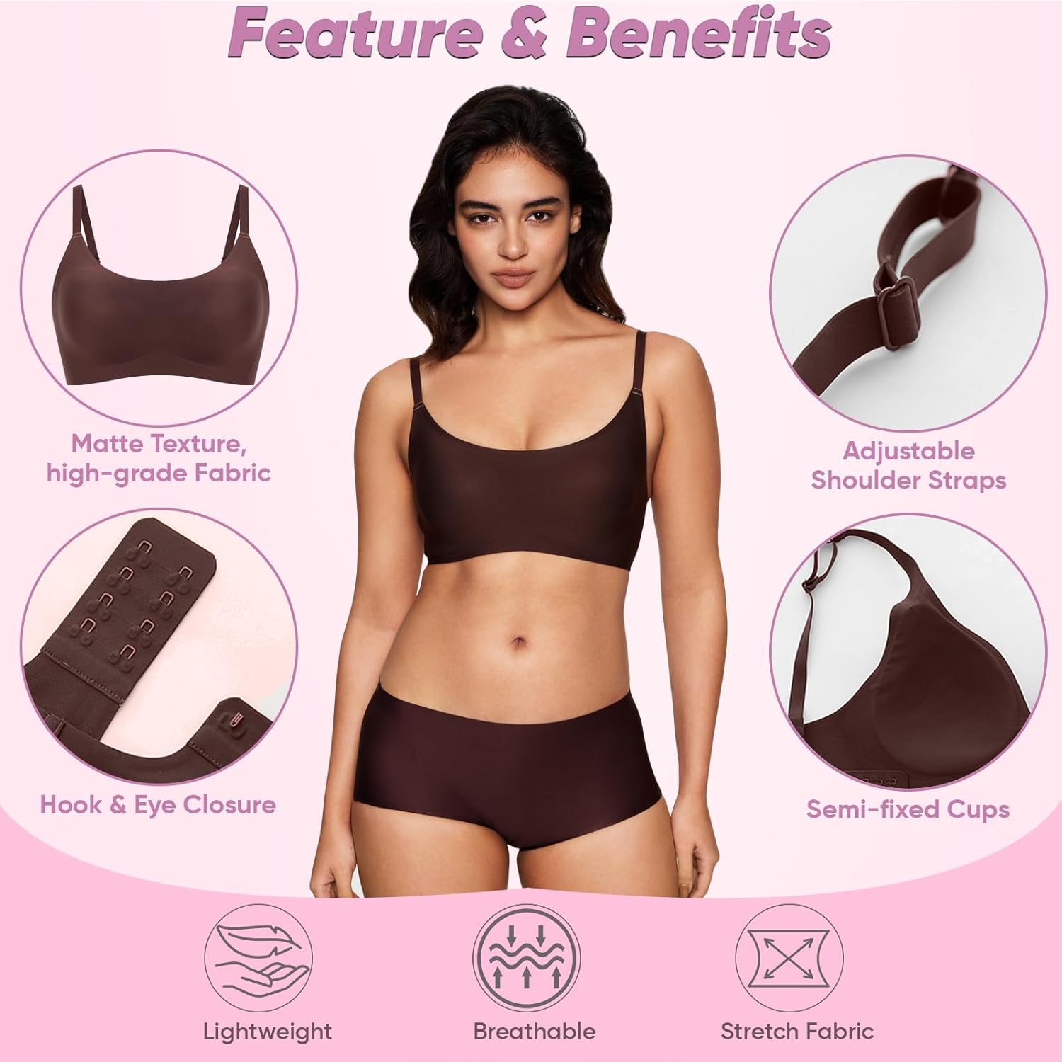 Scoop Neck Padded Bra – Comfortable Build-in Silicone Underwire Seamless Bra - Full Coverage Bra's with Hook & Eye Closure - Image 3