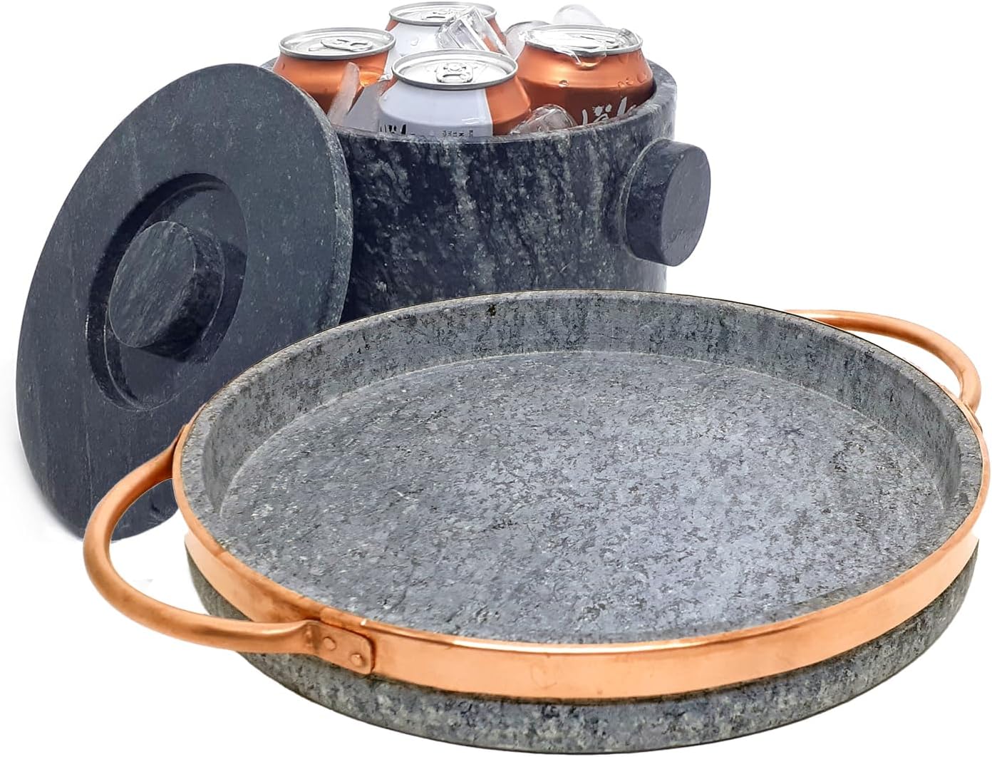 Soapstone Deep Dish Pizza pan and Ice Bucket: have a pizza party and have it all | Handcrafted from pure soapstone | Unique, durable and eco-friendly | Non-toxic and Non-stick