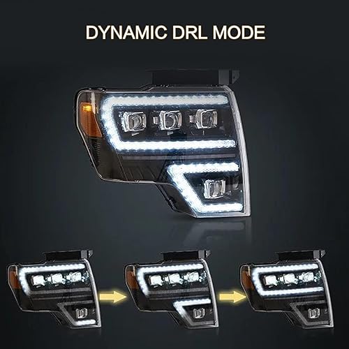 Miniatura 4 de VLAND Conjunto de faros delanteros para Ford F-150 2009 2010 2011 2012 2013 2014, linterna LED completa con DRL dinámico, señal de giro secuencial,