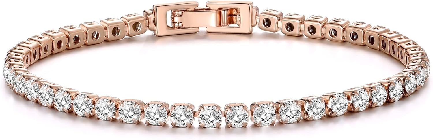 Philip Jones Rose Gold Plated 3mm Tennis Bracelet Created with Zircondia® Crystals, Rose-Gold, Medium