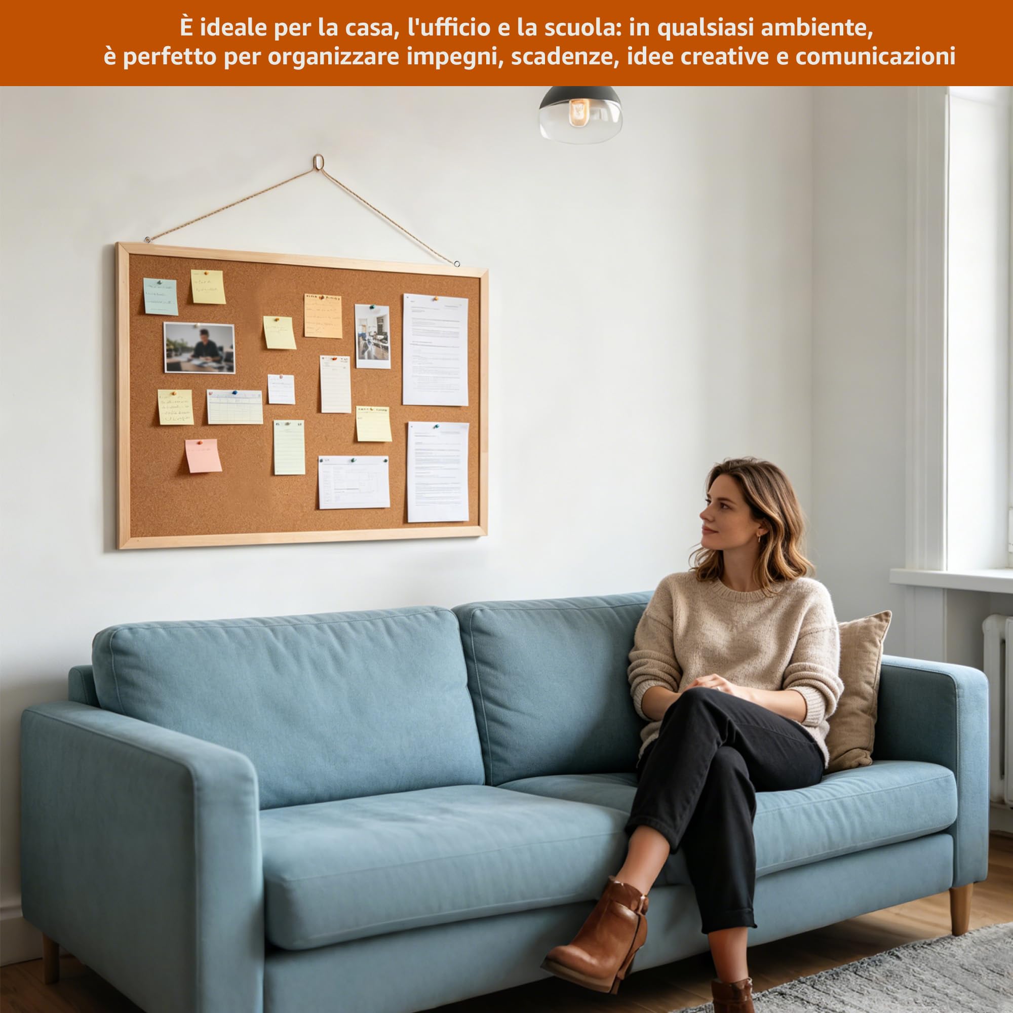 Pryma Lavagna in Sughero da Parete – Bacheca con 7 Puntine Incluse – Pannello Porta Appunti per Ufficio, Casa e Scuola (50x70 cm)