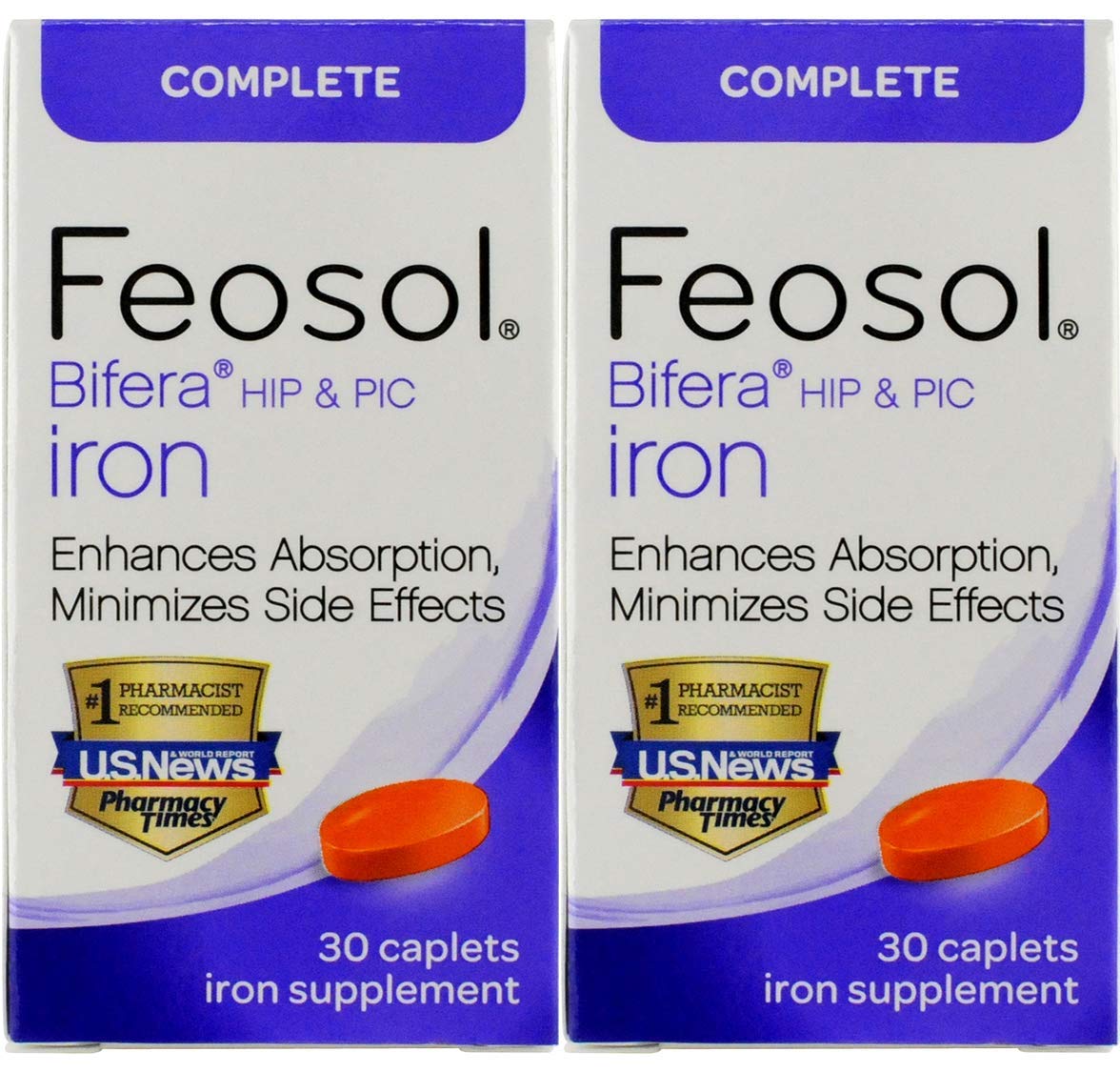 Feosol Complete with Patented Bifera Iron Caplets, 30Count, 2Count