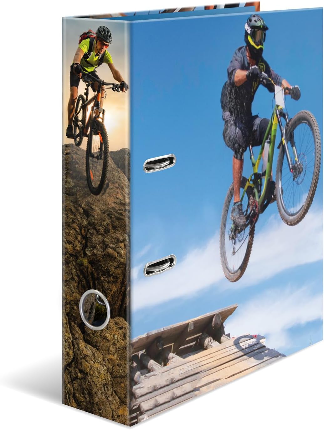 HERMA A4 Lever Arch File Mountain Bike, 70mm Spine, Heavy Duty Folder with Sport Motif, Glossy Finish & Inner Print, Kids Ring Binder, Archiving Folder & Storage File Organizer