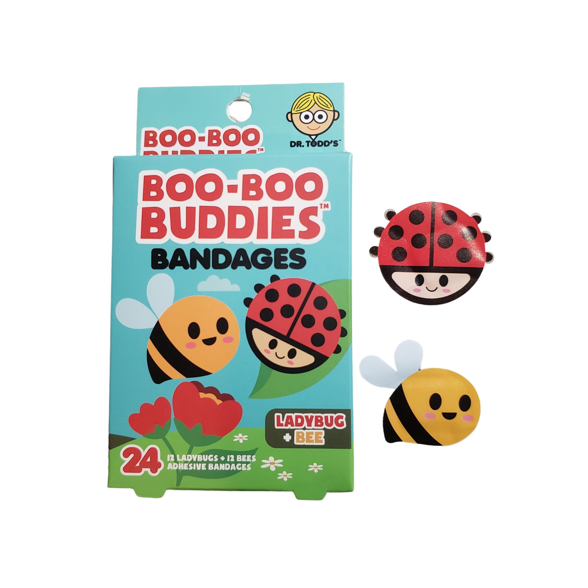 Boo Boo Buddies Kids Adhesive Bandages, Kids Self-Adhesive Sterile Bandages Pack for Toddler Girls & Boys, Adults First Aid, Protect Scrapes and Cuts | 24 Pcs (Ladybug + Bee)