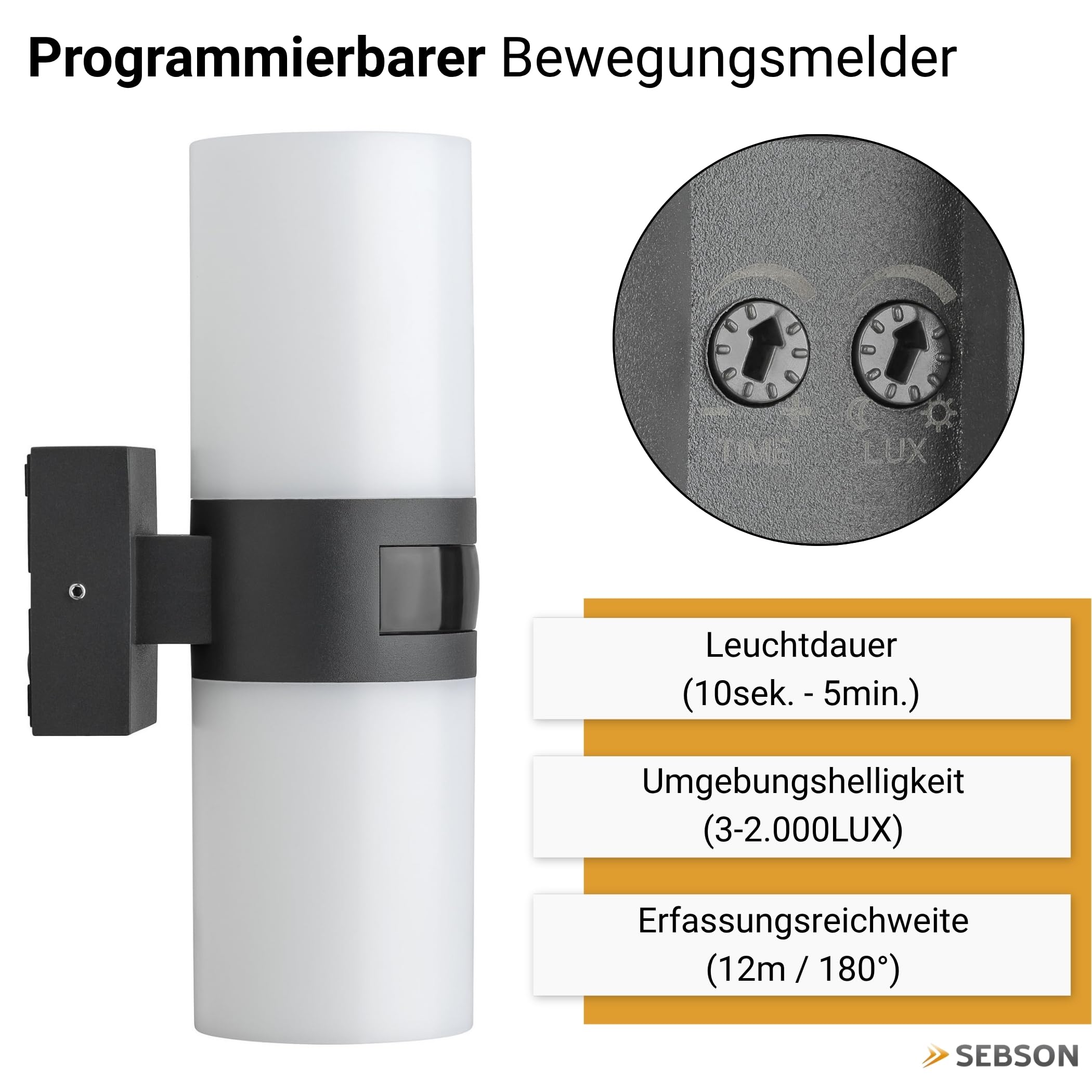 SEBSON LED Außenleuchte Bewegungsmelder IP65, Wandleuchte anthrazit 20W | 2200lm kaltweiß, Außenwandleuchte up down, Sensor 12m / 180°, Lampe 230V