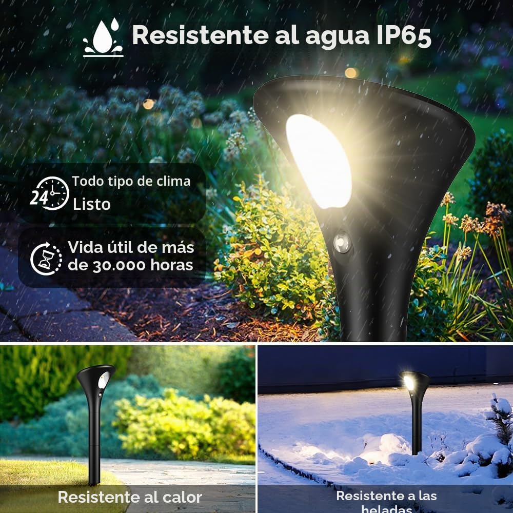 Lote de 3 lámparas solares para exterior, detectores de movimiento, foco solar exterior, 3 modos de iluminación solar 1500 mAh, impermeable IP65 para jardín, camino blanco cálido