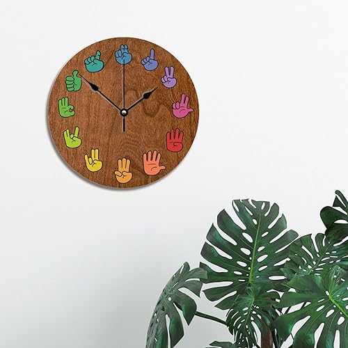 Miniatura 2 de ASL - Reloj de pared de grano de madera de 10 pulgadas, reloj de pared de arco iris, funciona con pilas, sin tictac, reloj de madera vintage de