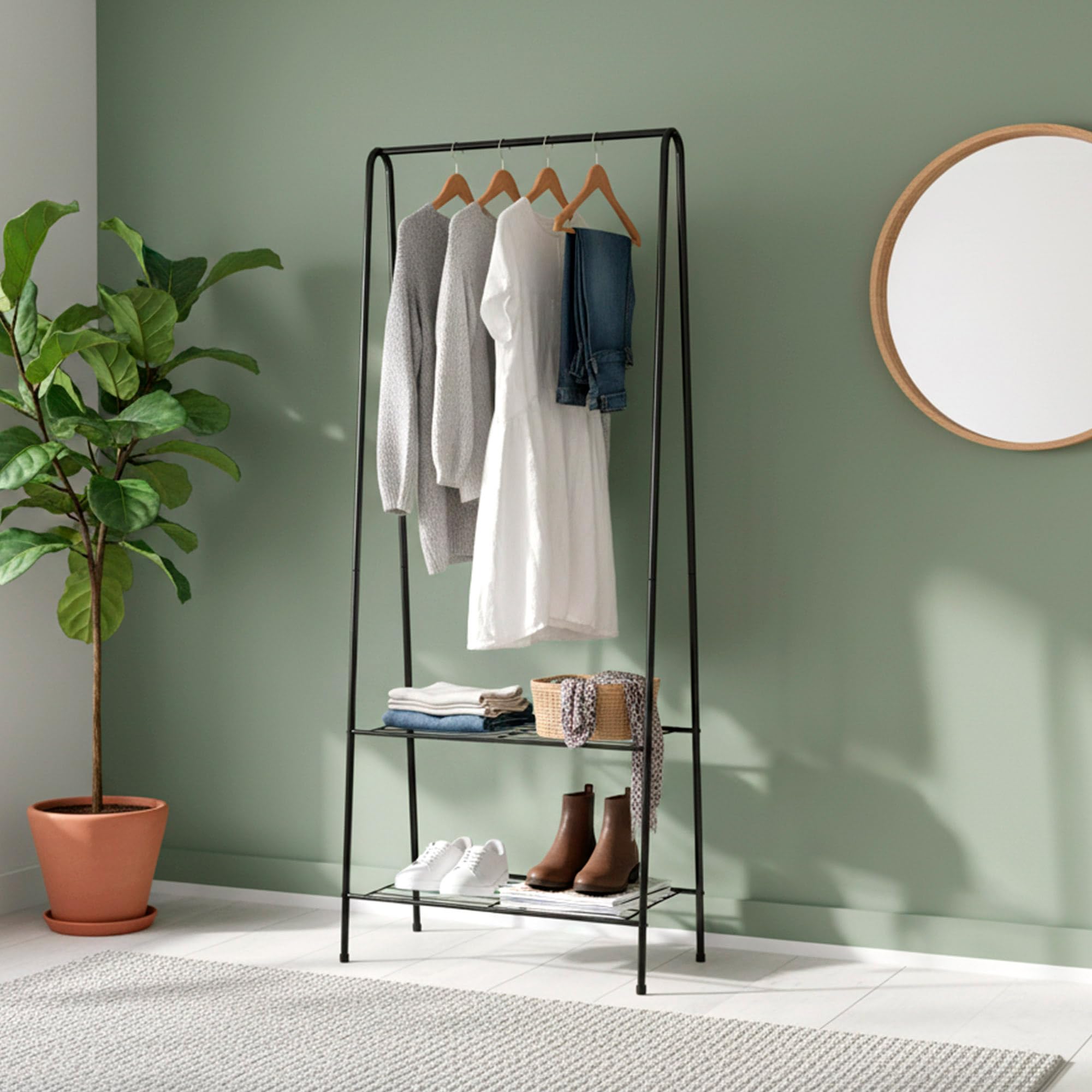 AKTIVE MAX Home Perchero de Ropa 60x35x151, Peso máximo soportado 15 kg, con Dos baldas para Zapatos, Accesorios, Almacenaje (18810)