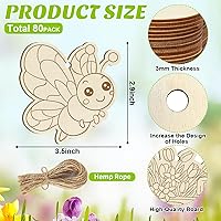 Vista 42 de 80 piezas de adornos de madera de primavera para pintar, 8 estilos de adornos de madera sin acabado para bricolaje, cortes en blanco