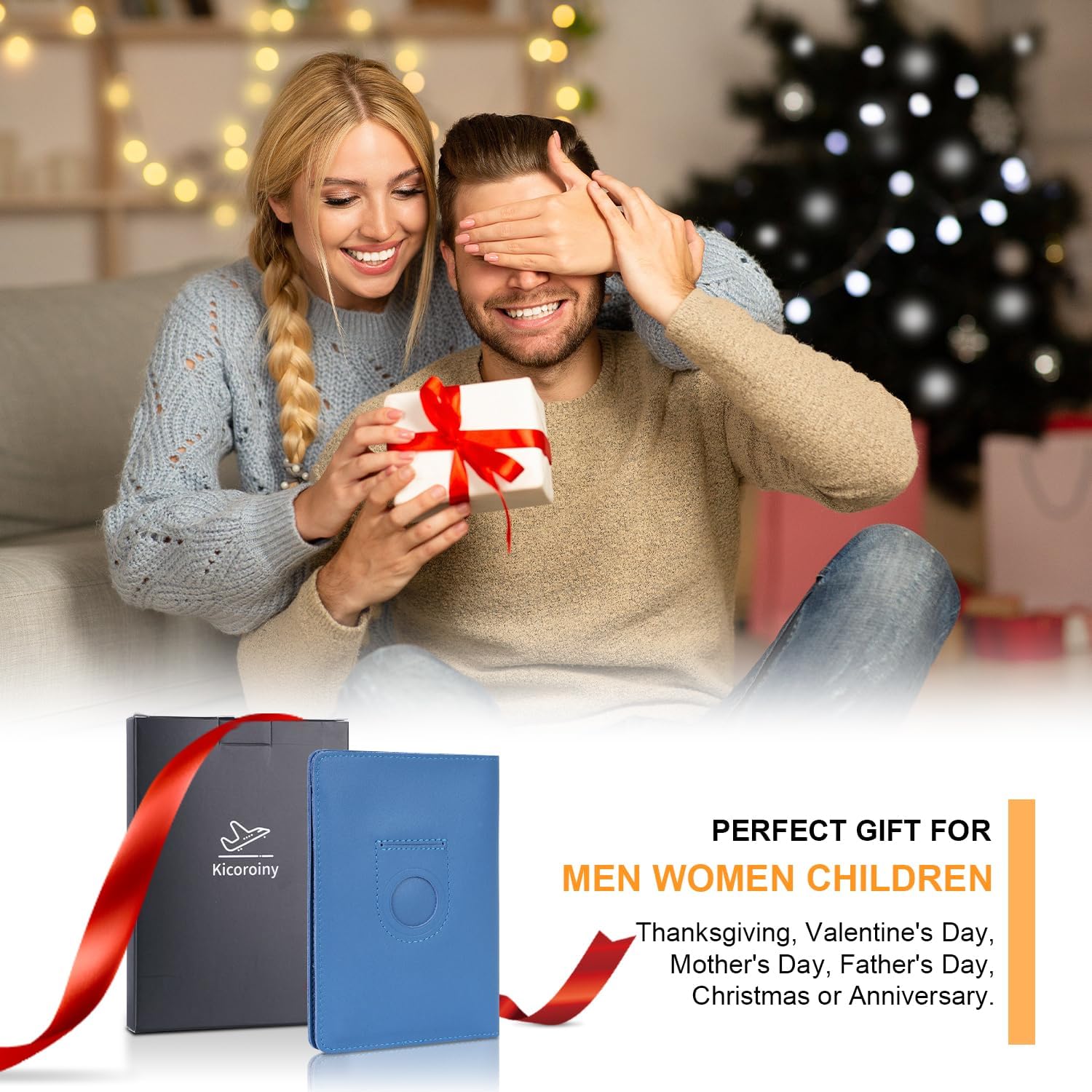 Full Grain Leather AirTag Passport Holder Wallet Cover for Men and Women Travel, Passport Holder with AirTag Slot Passport Wallet, Travel Essentials Genuine Leather Passport Cover Gifts (Blue) - Image 7