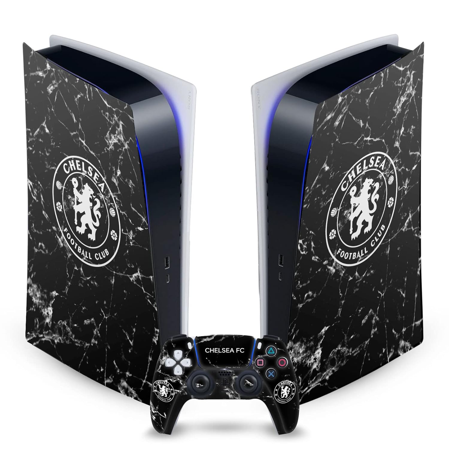 Black Marble Mixed Logo Vinyl Faceplate Sticker Gaming Skin Case Cover Compatible with Sony Playstation 5 PS5 Digital Edition Console and DualSense Controller
