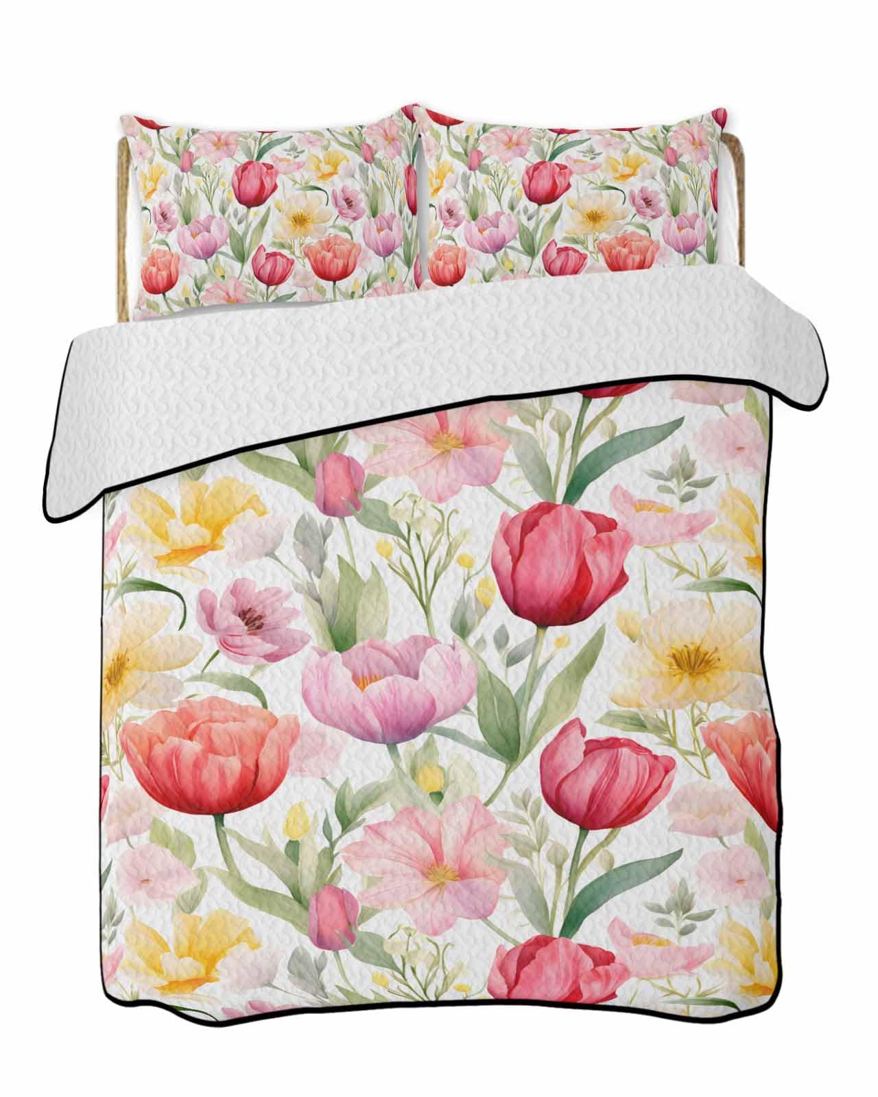 LOT BASIC 3-Piece Summer Quilt King Size, Moroccon Lightweight Cooling Bedding Comforter Blanket with 2 Pillow Shams, Pink Floral Bedspreads Quilted Coverlet Sets 96