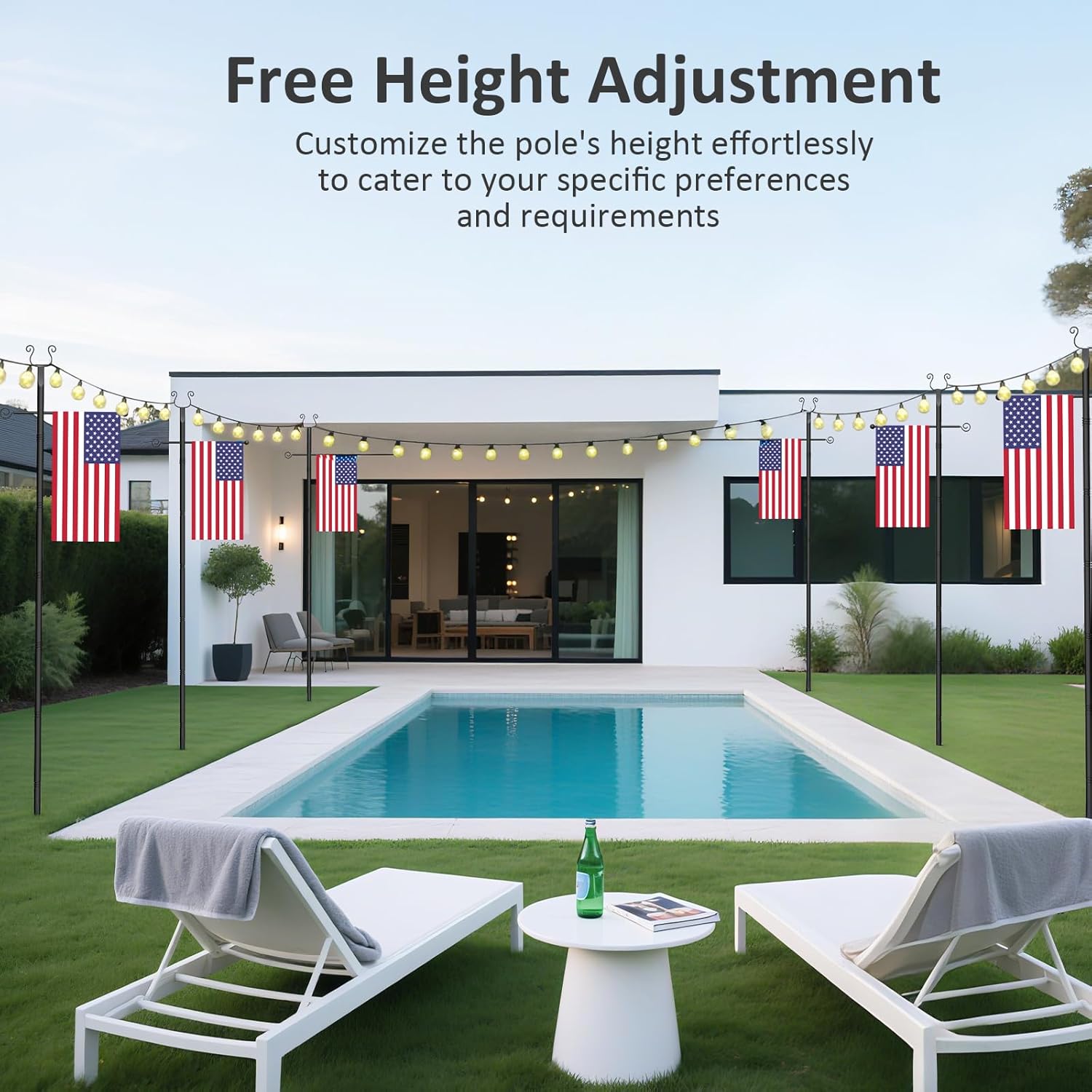 Outdoor String Light Poles 6 Pack - 10 Ft Lighting Posts with Fork,Rustproof Patio Heavy Metal Stand, Adjustable for Backyard Deck Garden Wedding