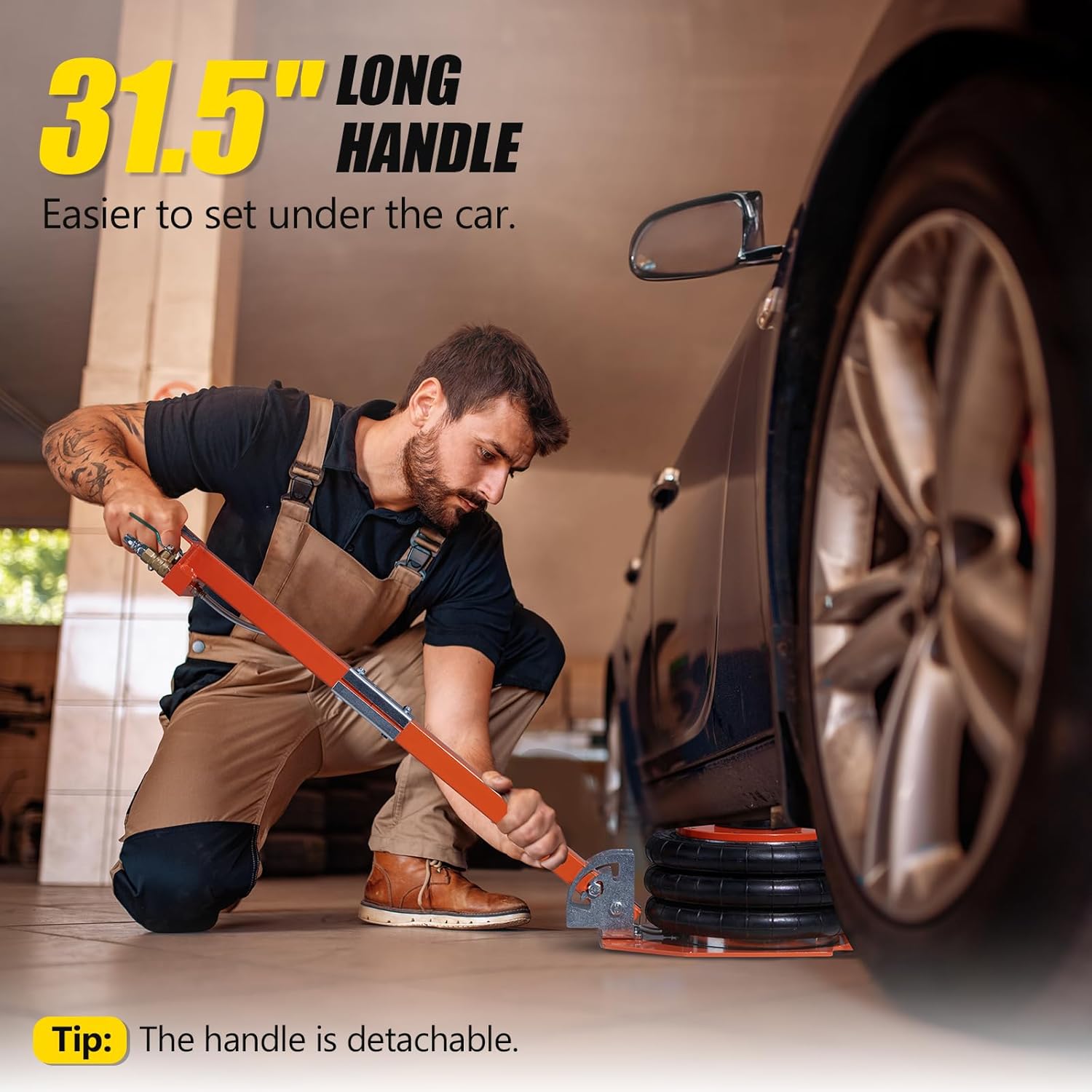 TUFFIOM Air Jack, 3 Ton/6600 LBS Pneumatic Jack, Triple Air Bag Jack Lift w/Long Adjustable Handle, Fast Lifting Air Jacks for Cars Lifting Repair, Heavy Duty Air Jacks Lift Up to 15.75 Inch£¬Orange