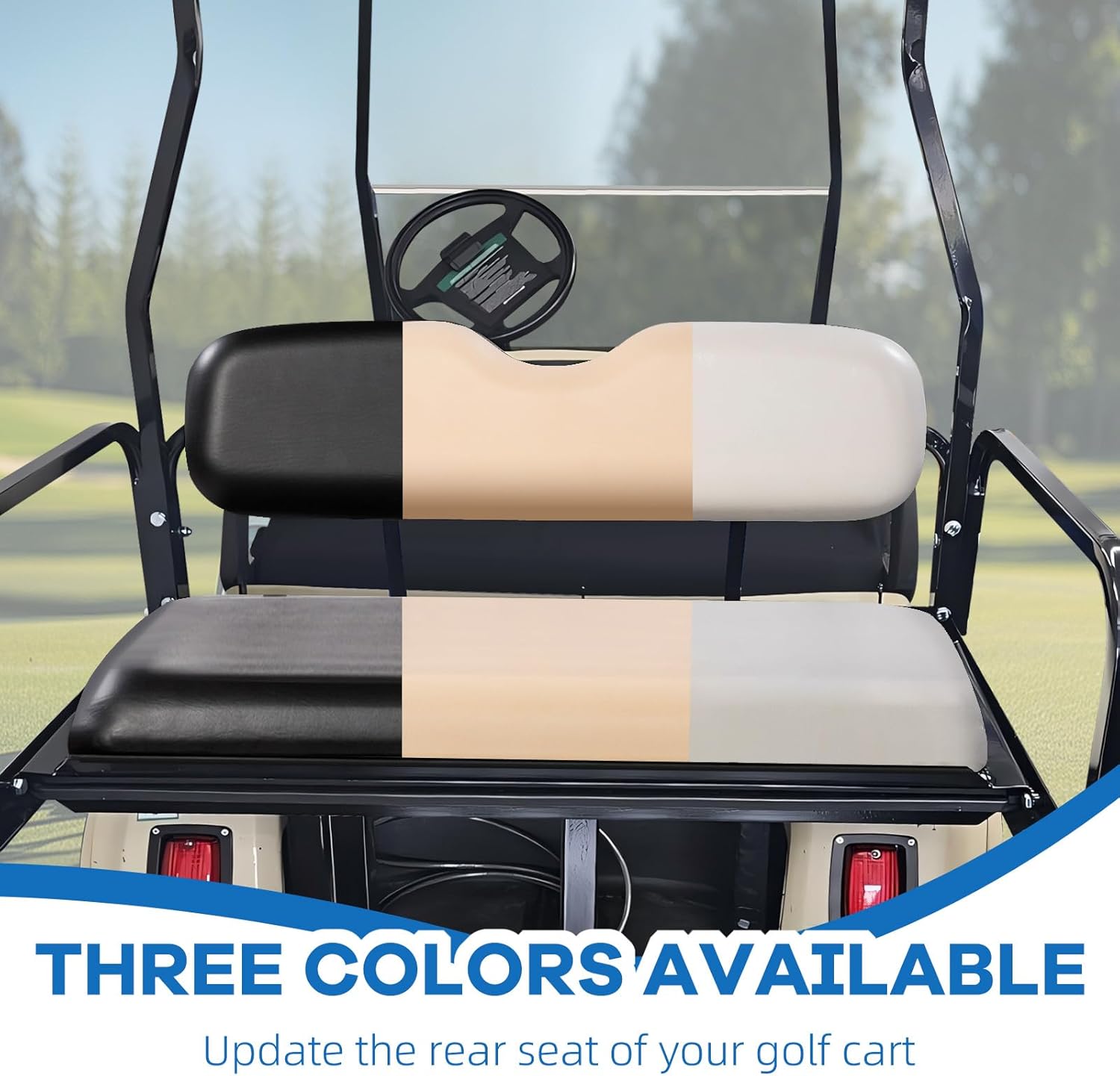 Club Car DS NEW Rear Flip Folding Buff Seat Kit, Compatible with 2000.5+ NEW Gas or Electric Models, Buff Cushions, Plastic footrest, Cooler Box Cutout