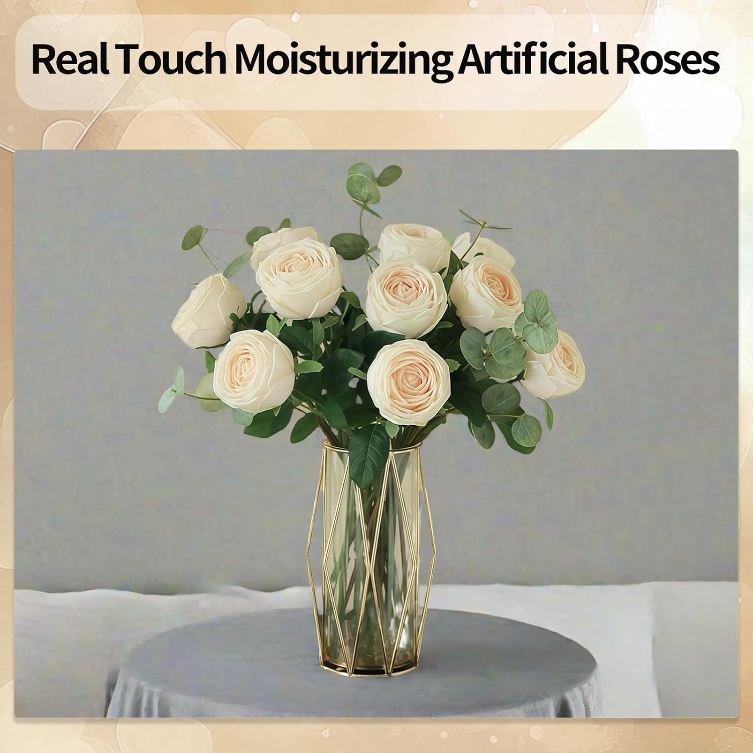 5Pcs Champagne Real Touch Artificial Austin Rose Peony Silk Flowers with Stems - Lifelike Latex Fake Roses for Home Decor, Weddings, and DIY Floral Arrangements - Image 4