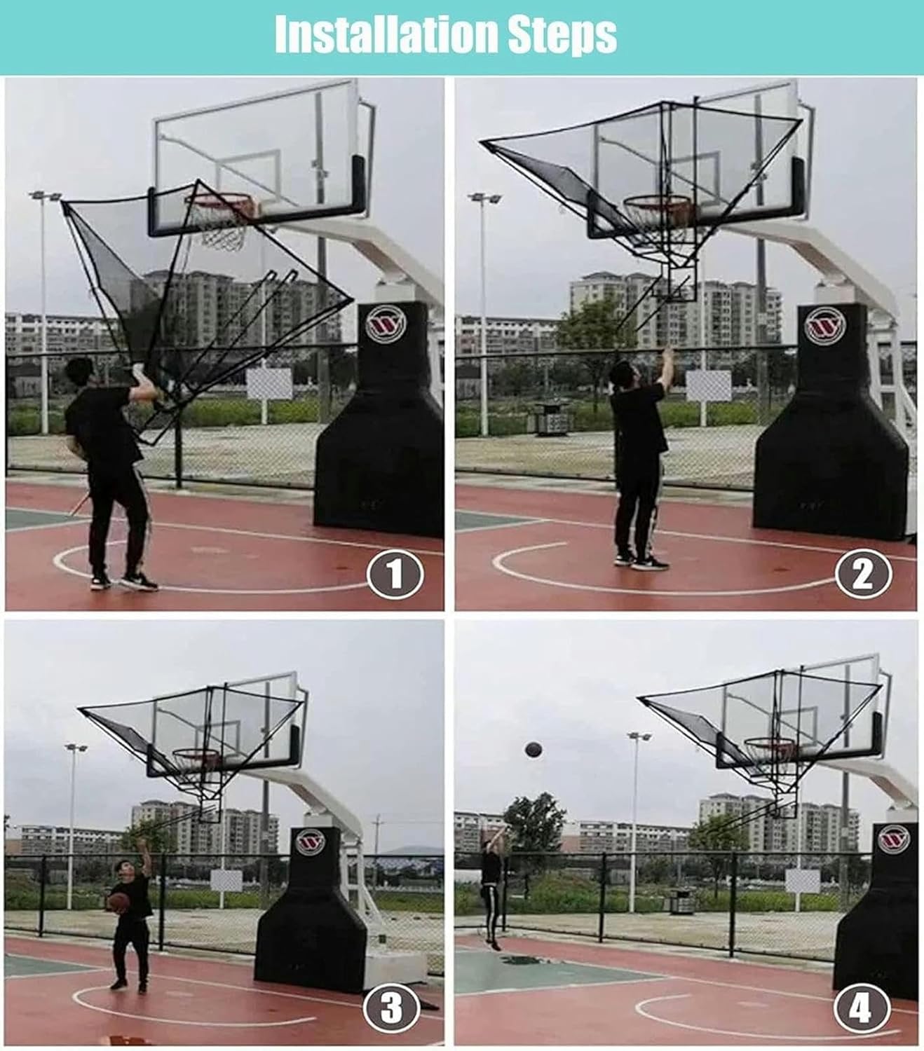Wall Mounted Basketball Hoop Rebounder Shot Returner Net Return - Trainer for Traditional Pole and Mounted Hoops with Rotating Chute