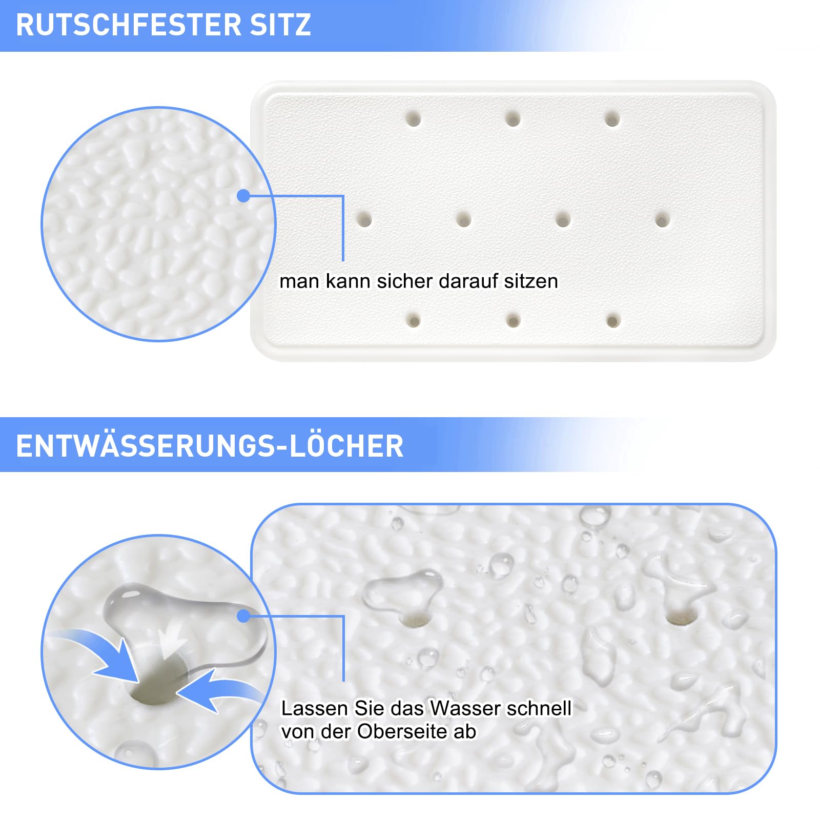 Siège de bain pour personnes âgées avec patins plats en silicone antidérapant et tube en aluminium renforcé de 1,5 mm – Planche de baignoire stable jusqu'à 150 kg, réglable de 71 à 81 cm