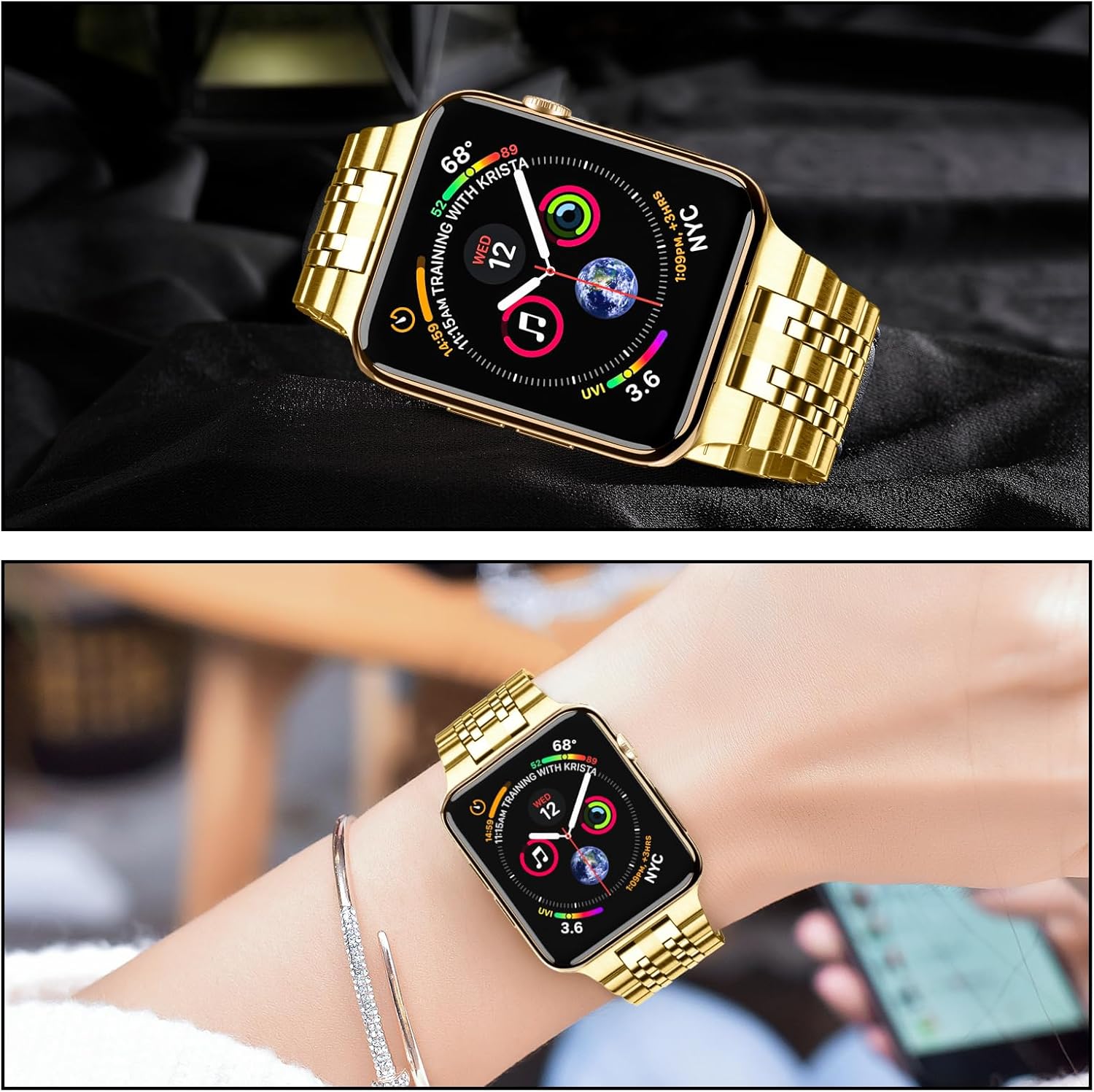 MioHHR Compatible with Apple Watch Band 38mm 40mm, Solid Stainless Steel Metal Strap Band for iWatch Series 6 5 4 3 2 1 SE3 SE2 SE, Gold - Image 2