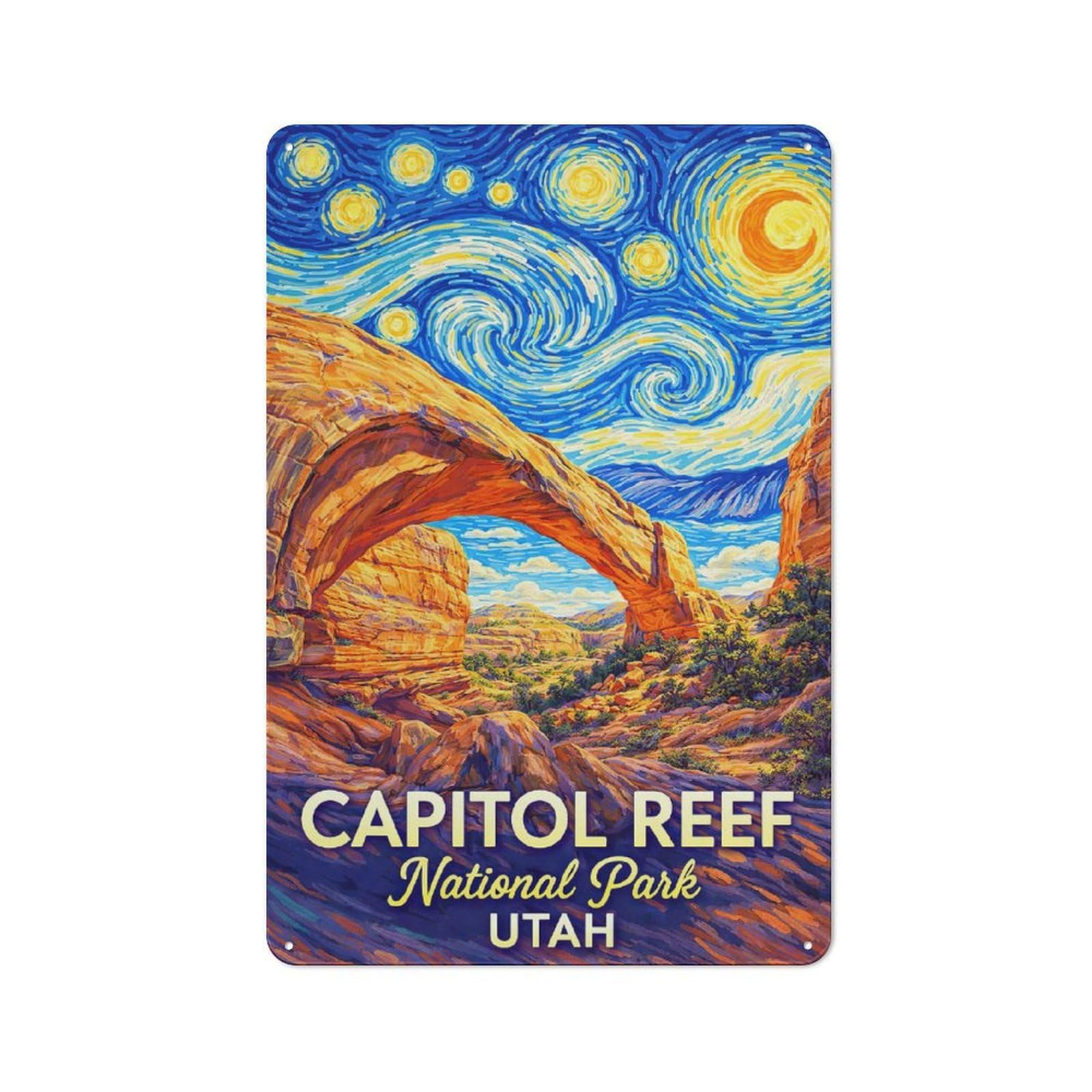 Junmoney Style-3 Capitol Reef National Park Starry Night Classic Metal Wall Decor 30X20cm, Metal Wall Plaque For Hobby Room, Office, Lounge Or Living Room
