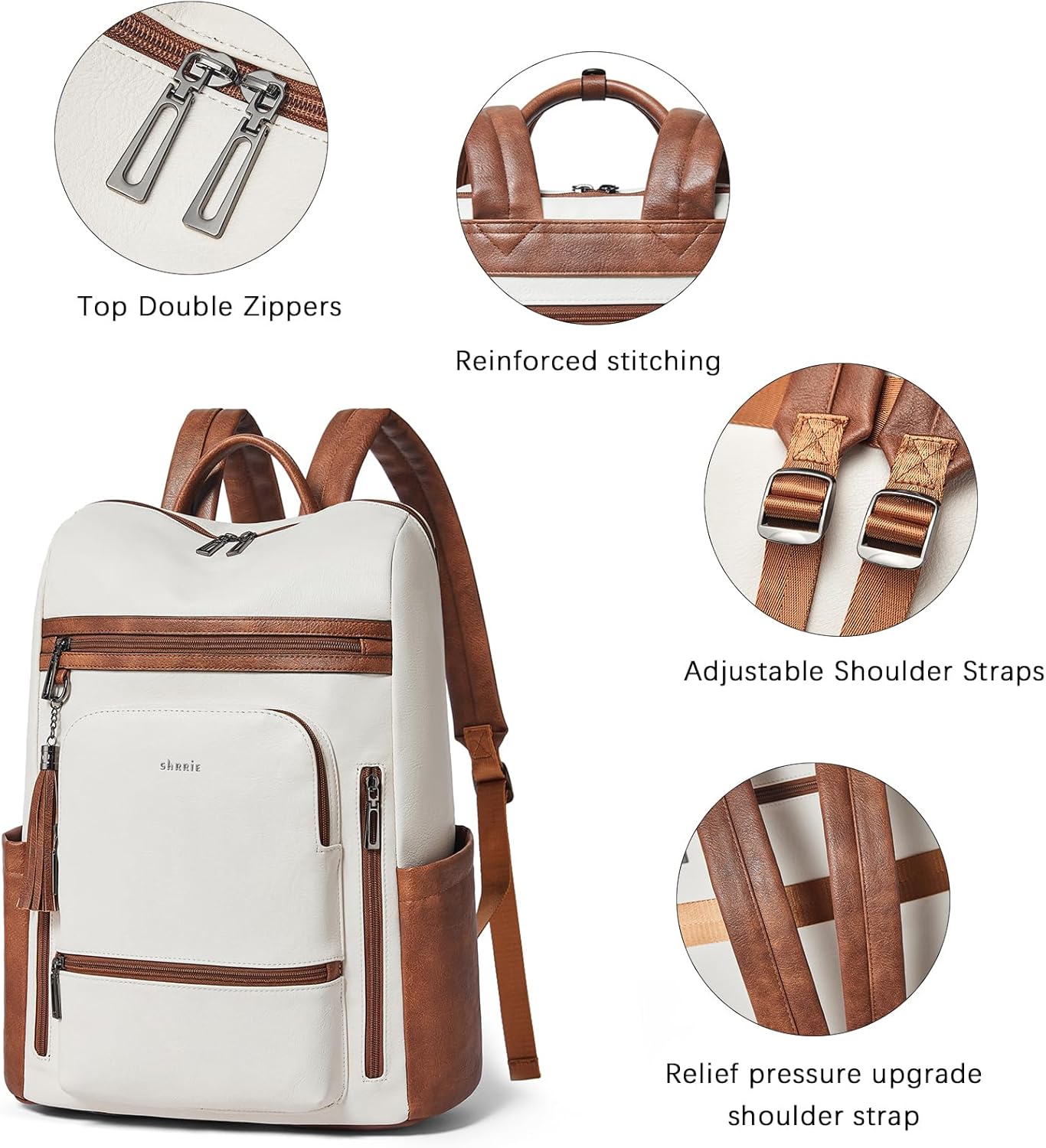Shrrie Upgraded Large Travel Laptop Backpack with Laptop Compartmetn Fits 17 inch Laptop,Waterproof Vegan Leather Computer Backpack for Women and Men Work Business College
